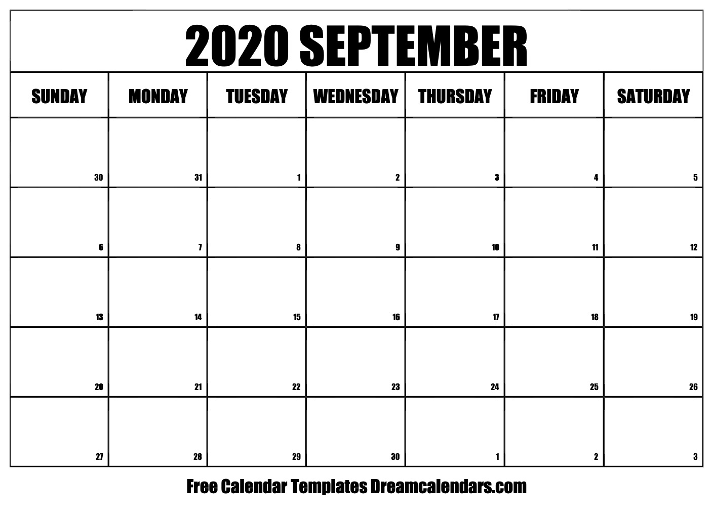 Free Blank September 2020 Printable Calendar for Calendar August And September 2020