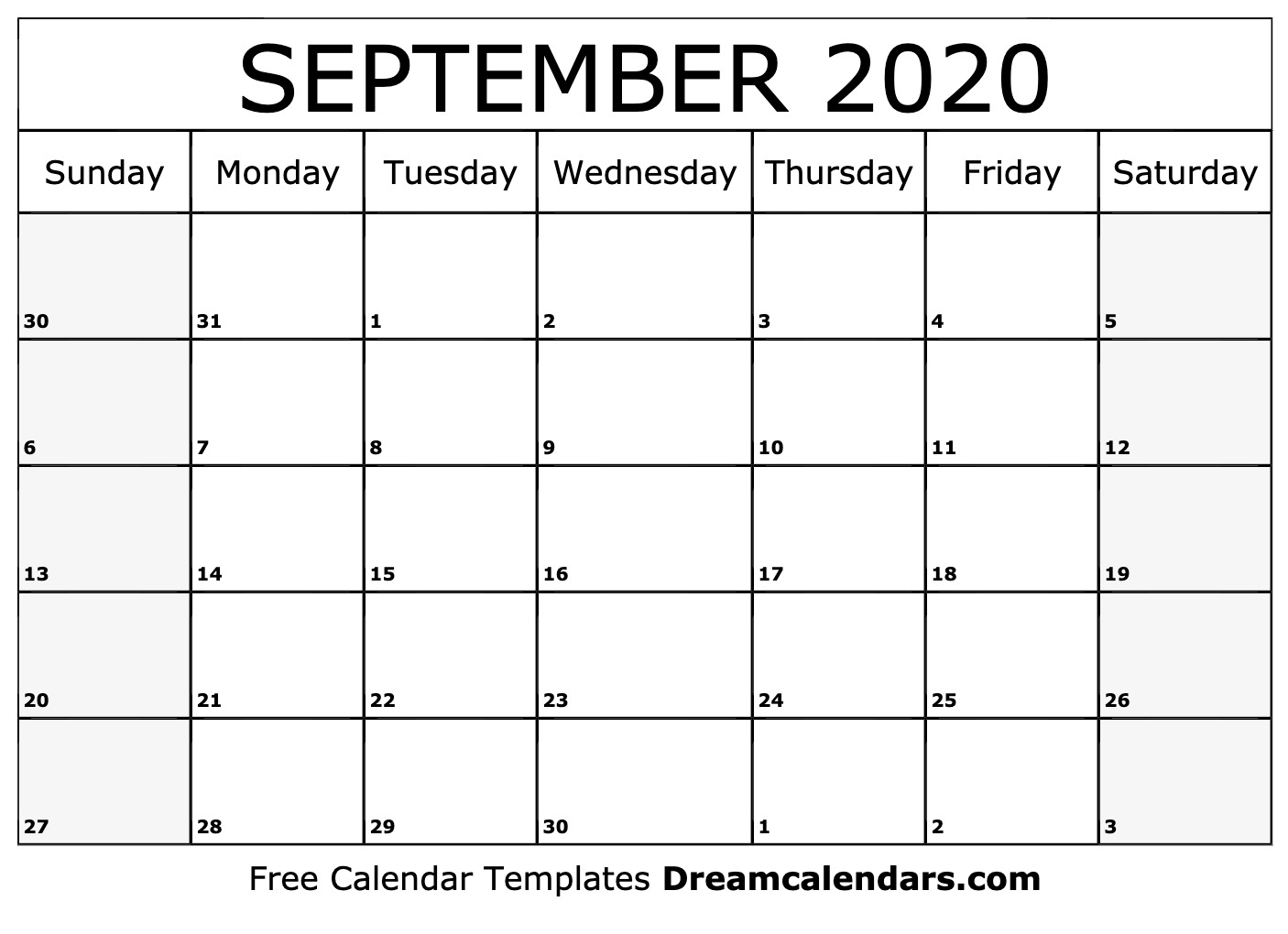 Free Blank September 2020 Printable Calendar pertaining to Kalendar Kuda September 2020