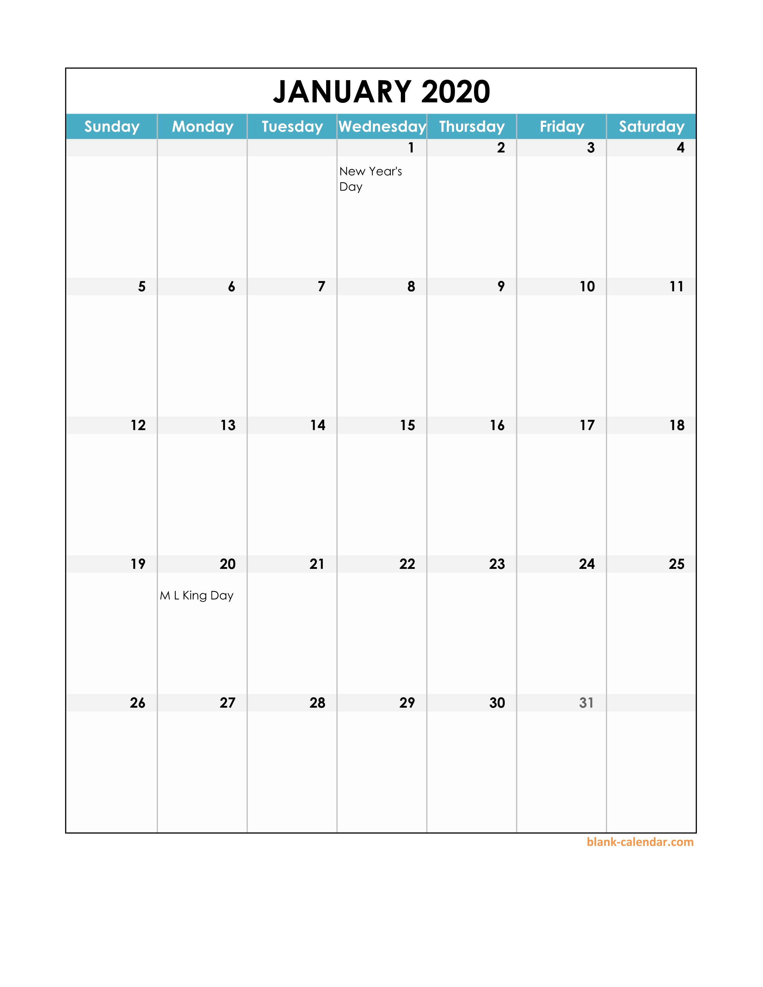 Free Download 2020 Excel Calendar, Full Page Table Grid, Us with Calendar Kosong 2020
