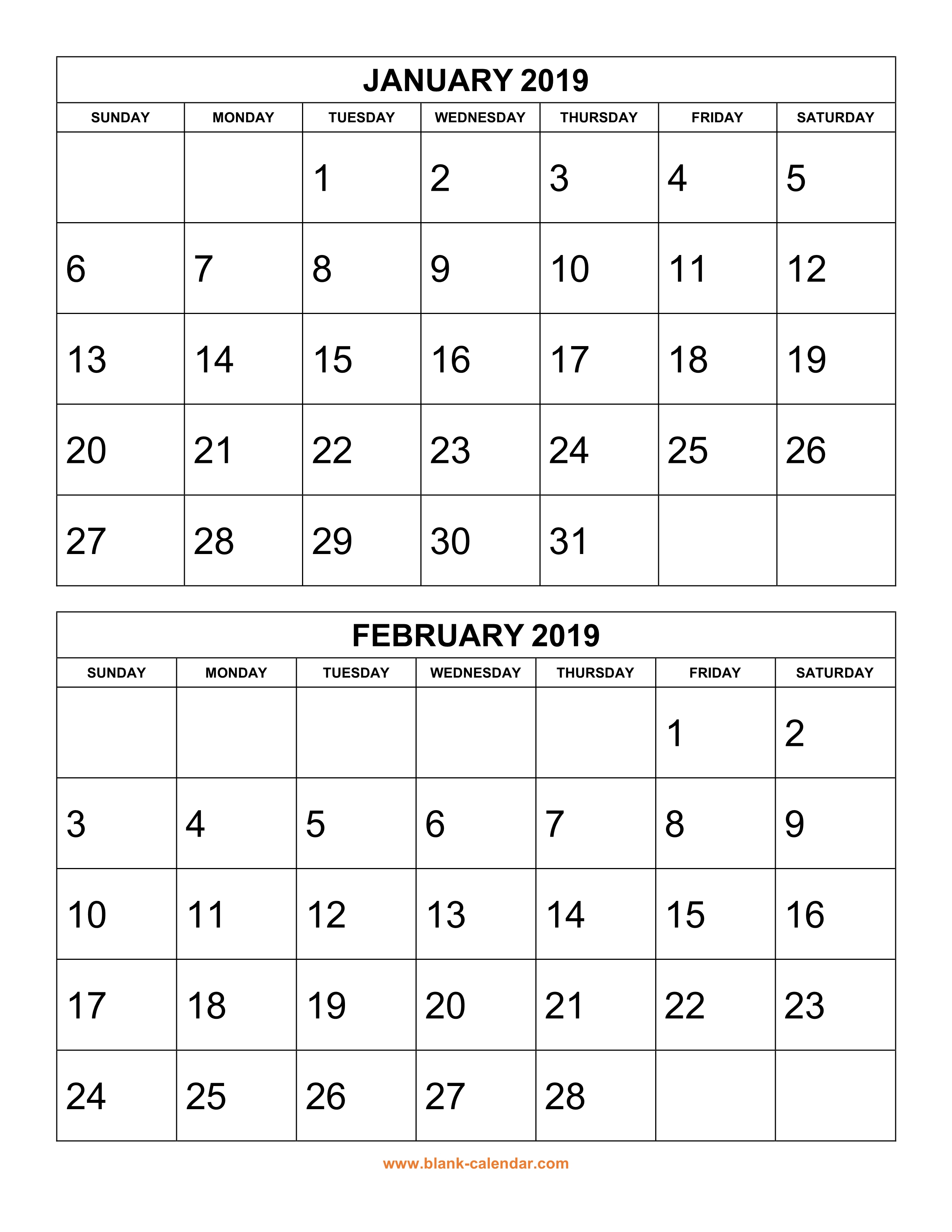 Free Download Printable Calendar 2019, 2 Months Per Page, 6 throughout Blank Two Month Calendar