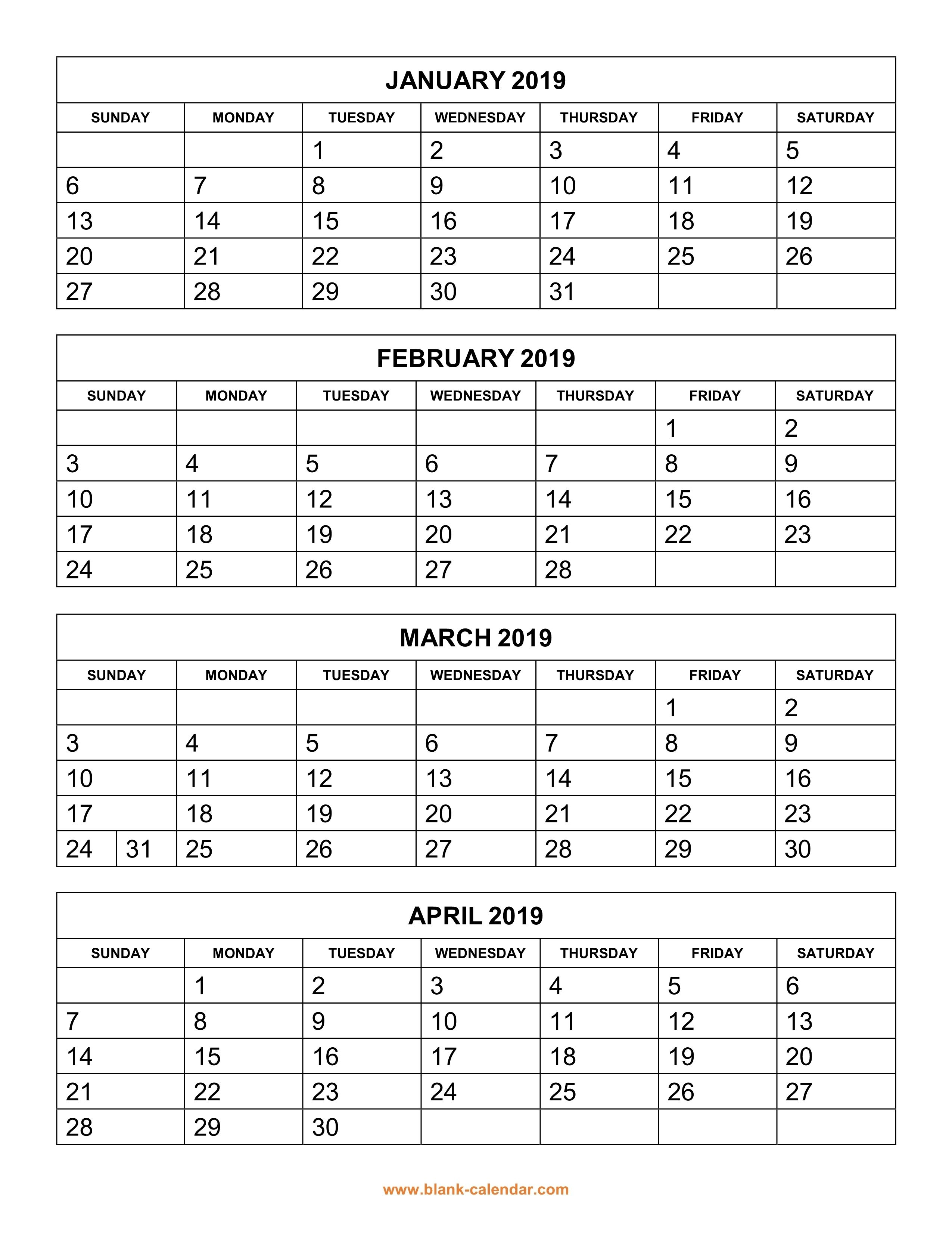 Free Download Printable Calendar 2019, 4 Months Per Page, 3 pertaining to Printable Calendar 4 Months Per Page