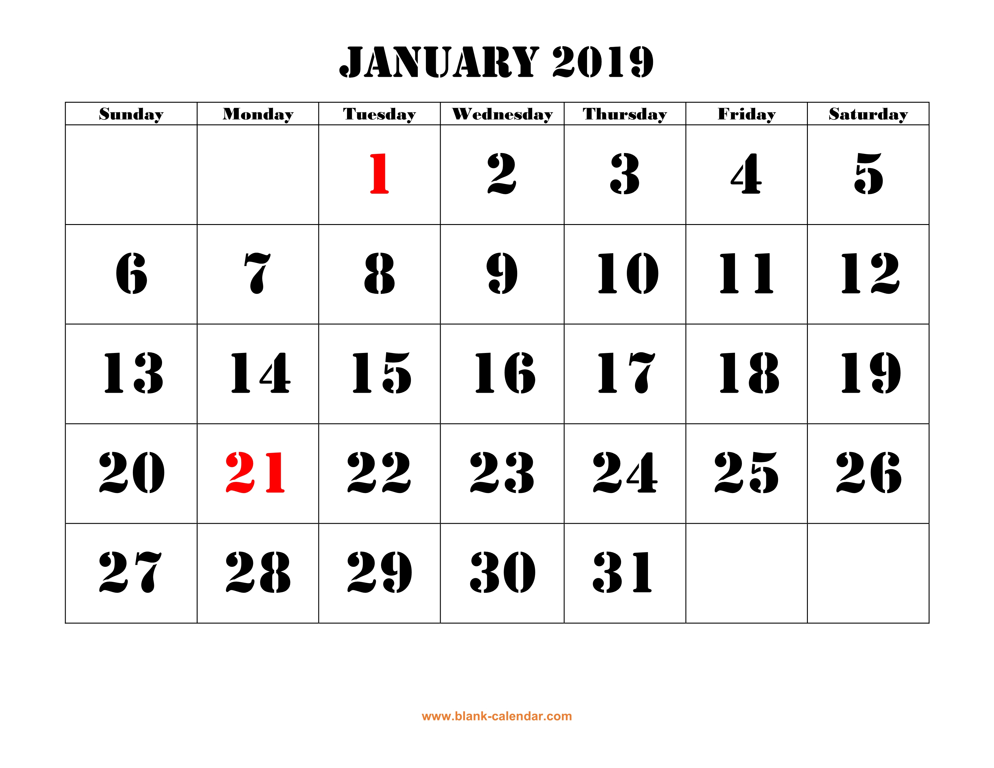 Free Download Printable Calendar 2019, Large Font Design throughout Printable Calendar 2 Months Per Page