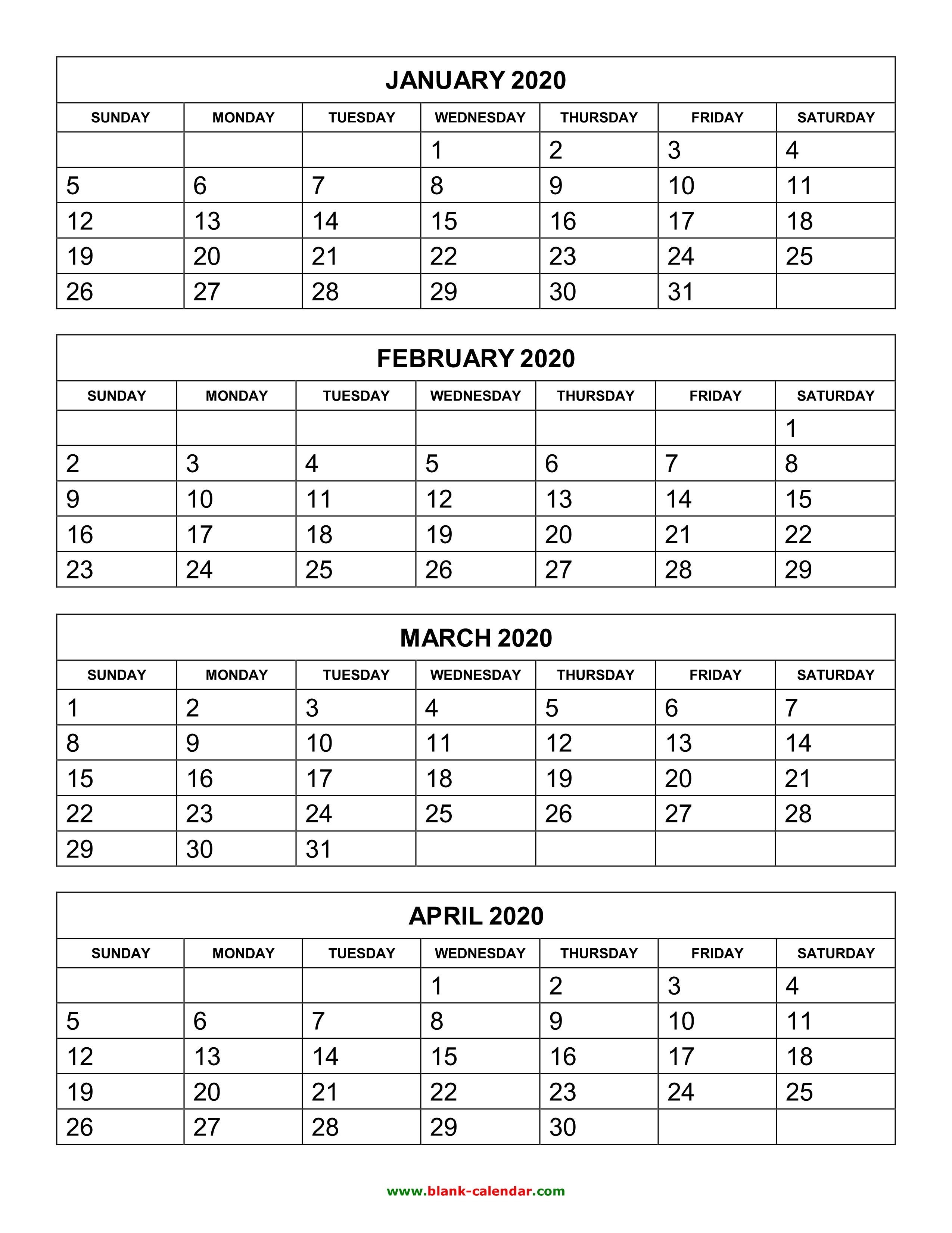 Free Download Printable Calendar 2020, 4 Months Per Page, 3 regarding Printable Calendar 2020 3 Months Per Page