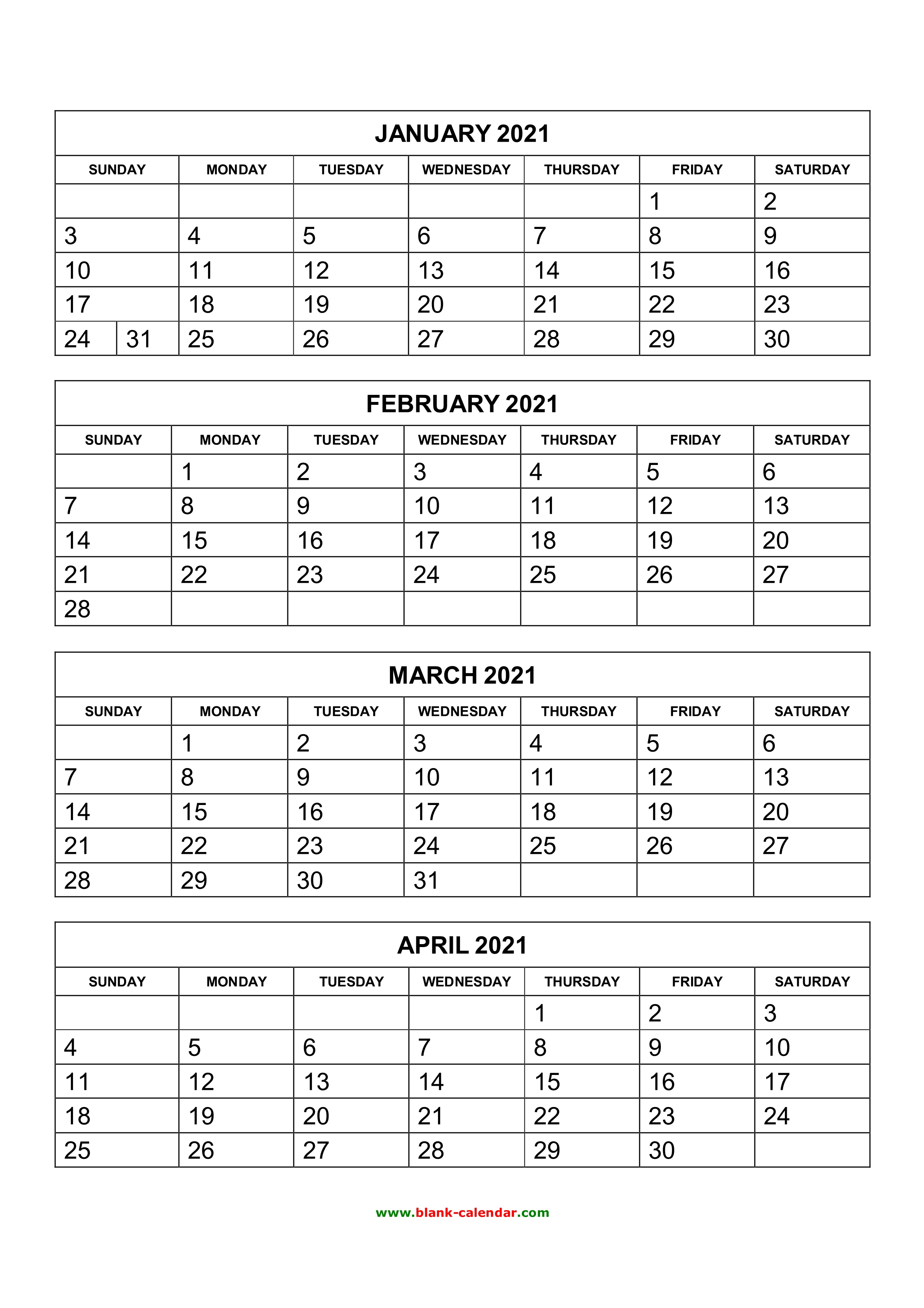 Free Download Printable Calendar 2021, 4 Months Per Page, 3 intended for Calendar 3 Months Per Page