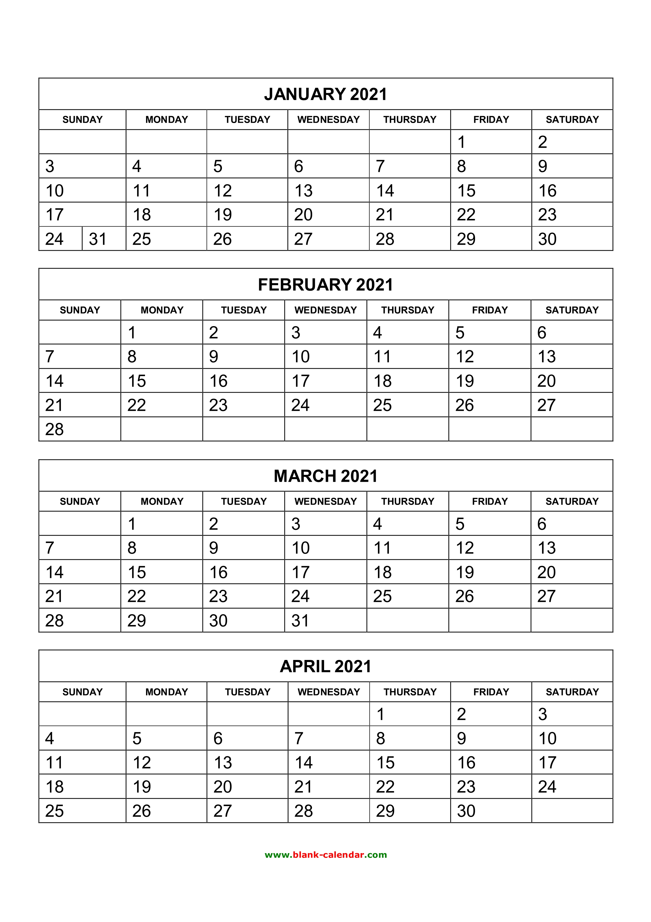 Free Download Printable Calendar 2021, 4 Months Per Page, 3 intended for Printable Calendar 4 Months Per Page