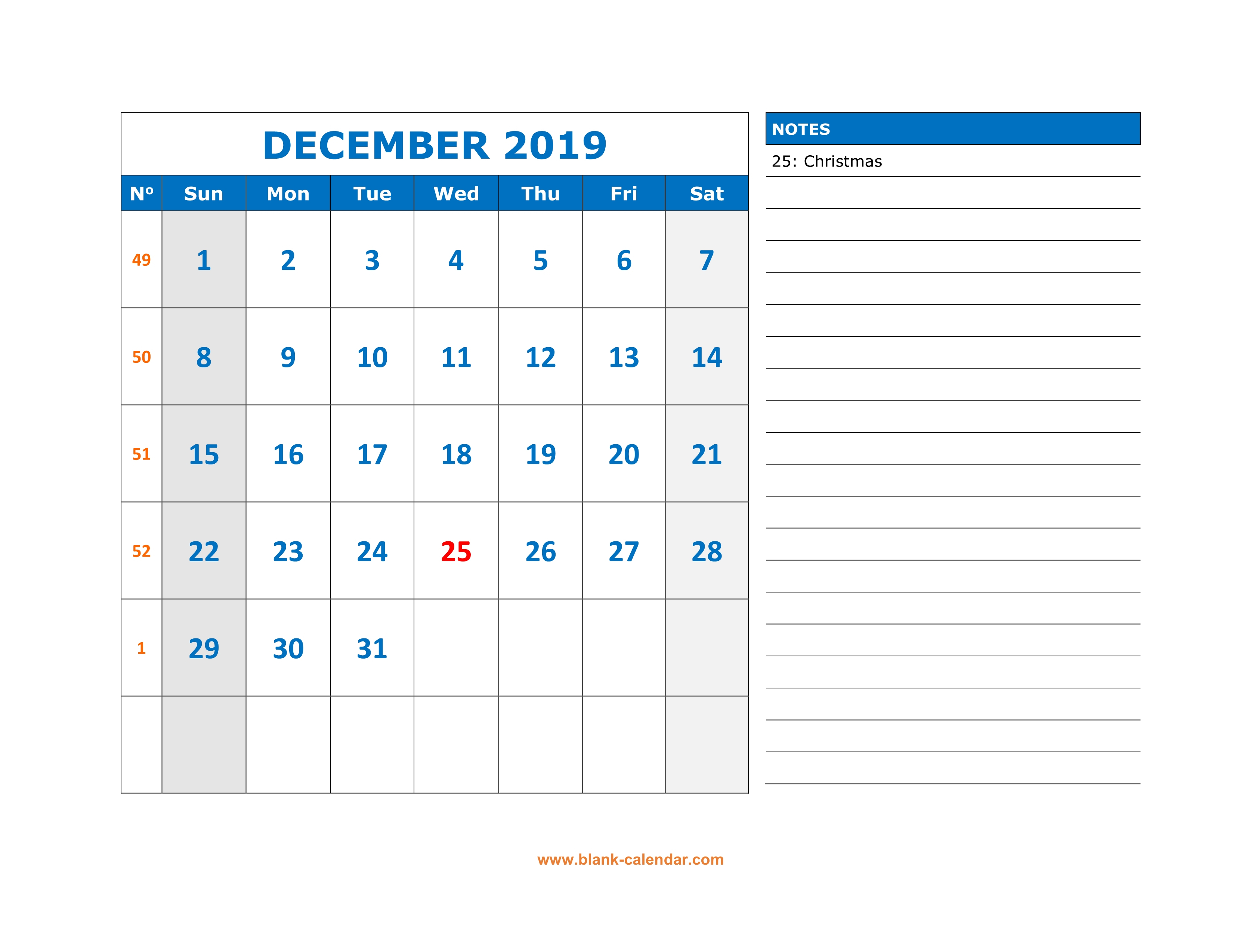 Free Download Printable December 2019 Calendar, Large Space intended for Appointment Calendar Printable