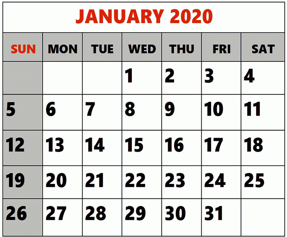 Free Editable January Calendar 2020 Printable Template With with Calendar 2020 January