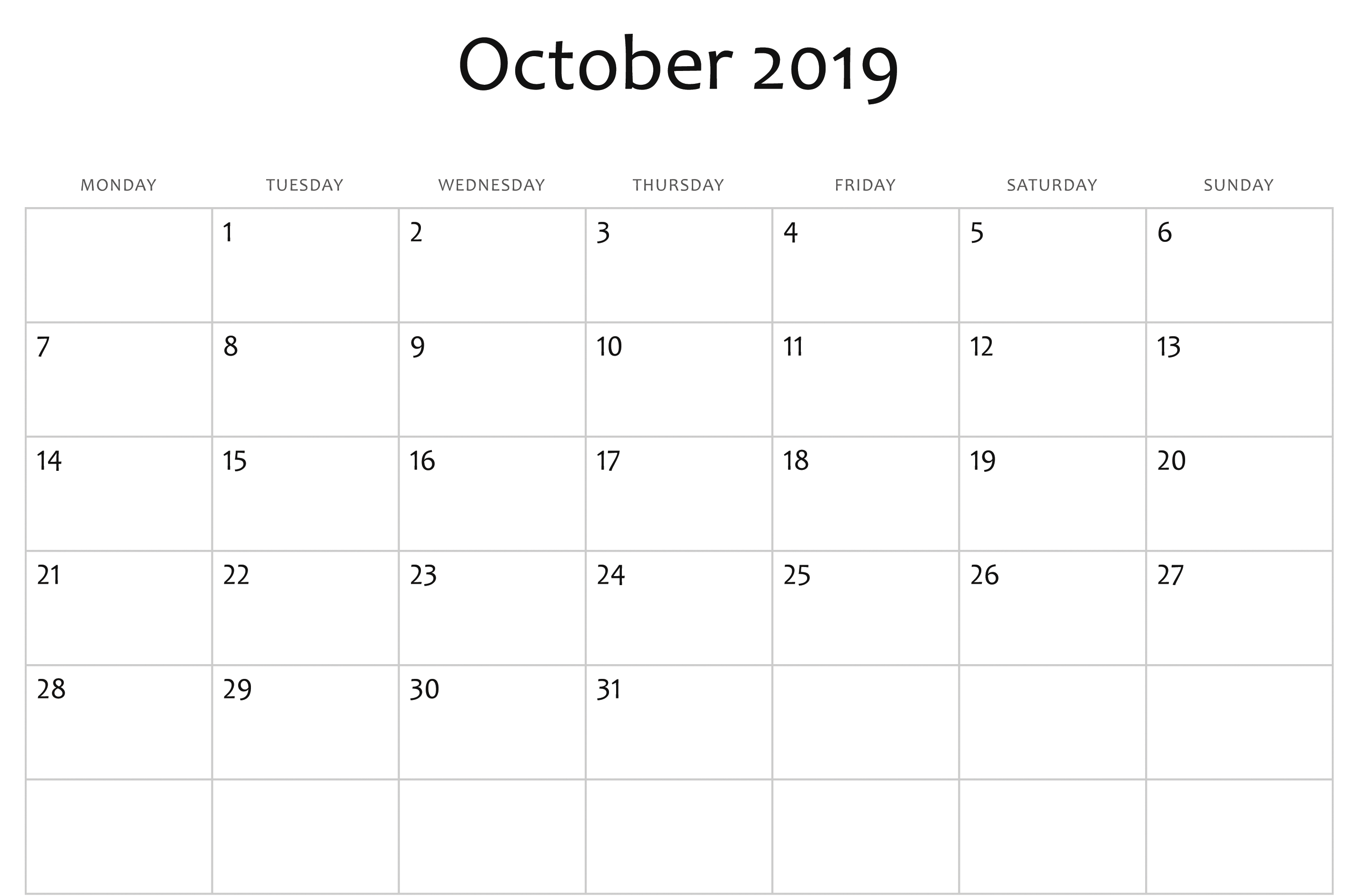 Free Editable October Calendar 2019 Blank Template pertaining to Writable December 2020 Calendar
