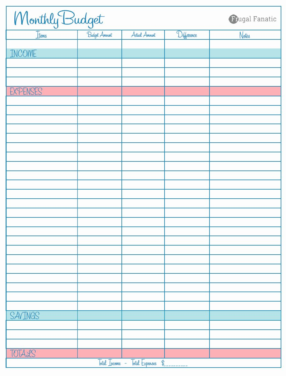 Free Household Budget Template Awesome Blank Monthly Bud for Frugal Fanatic Monthly Budget