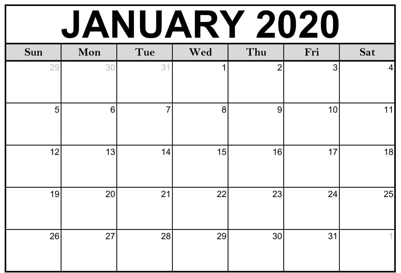 Free January 2020 Calendar Printable  Blank Templates within Jan 2020 Printable Calendar