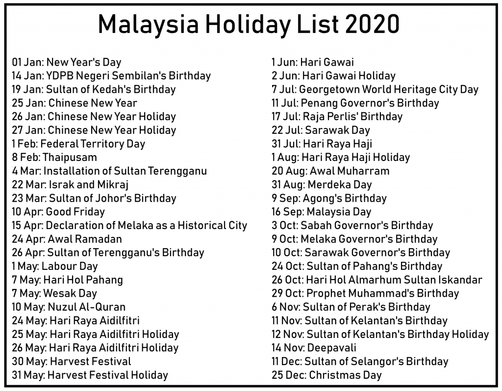 Free Malaysia Holidays Calendar 2020 Templates Pdf, Excel in Calendar Kosong 2020