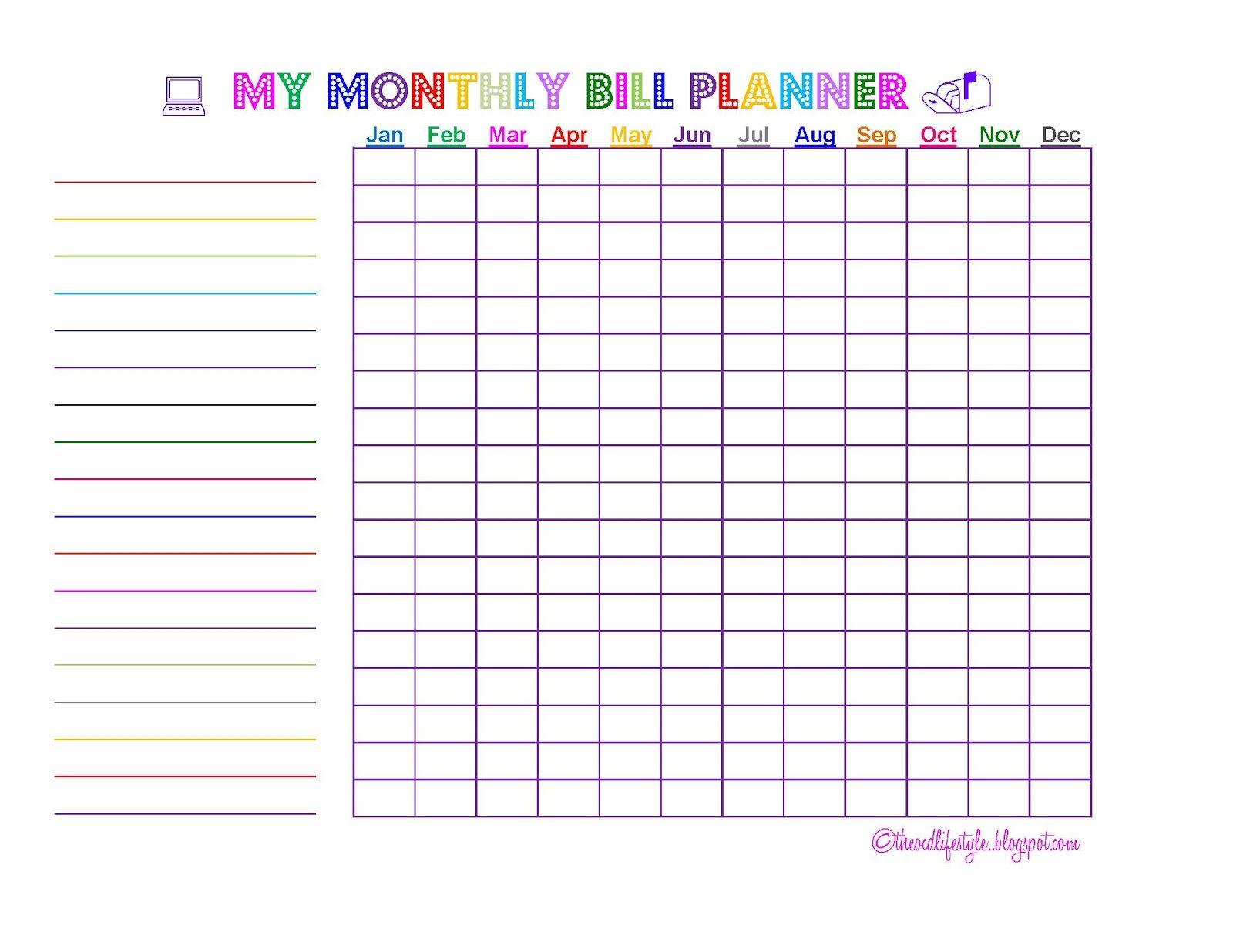 Free Monthly Bill Paying Chart Printable | Bill Planner regarding Printable Monthly Bill Chart