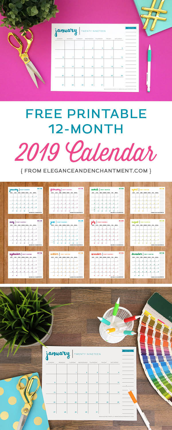 Free Printable 2019 Calendar  Elegance &amp; Enchantment inside Elegance And Enchantment