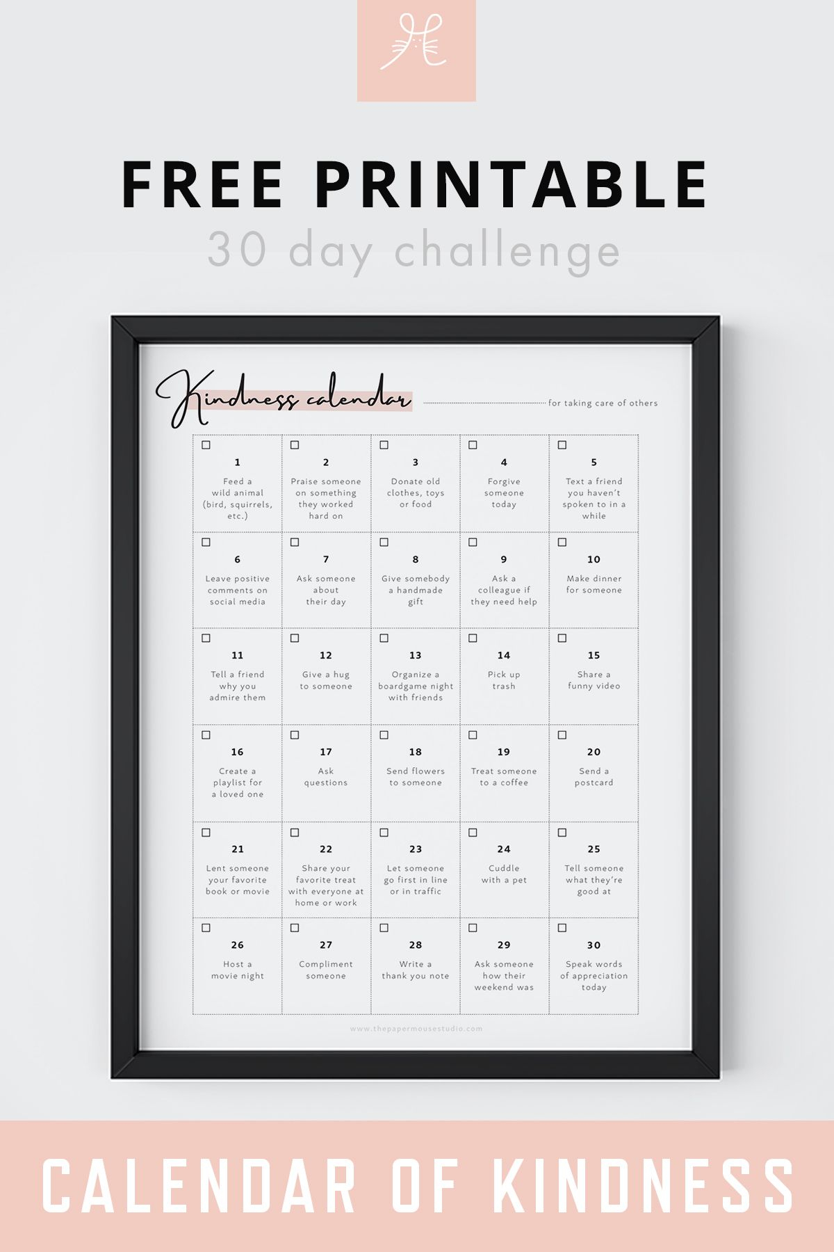 Free Printable 30 Day Challenge Calendar Of Kindness pertaining to Kindness Calendar Template