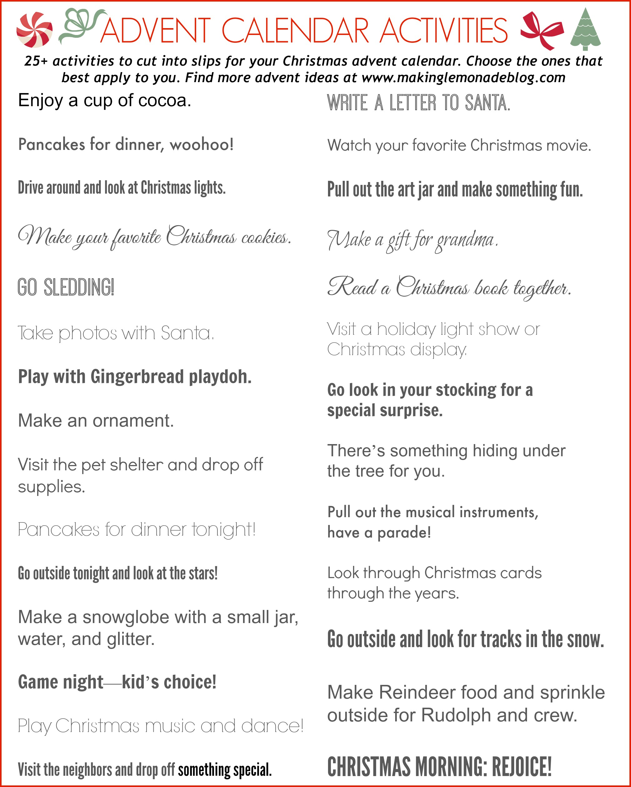 Free Printable: Advent Calendar Activities | Making Lemonade throughout Catholic Advent Calendar Printable