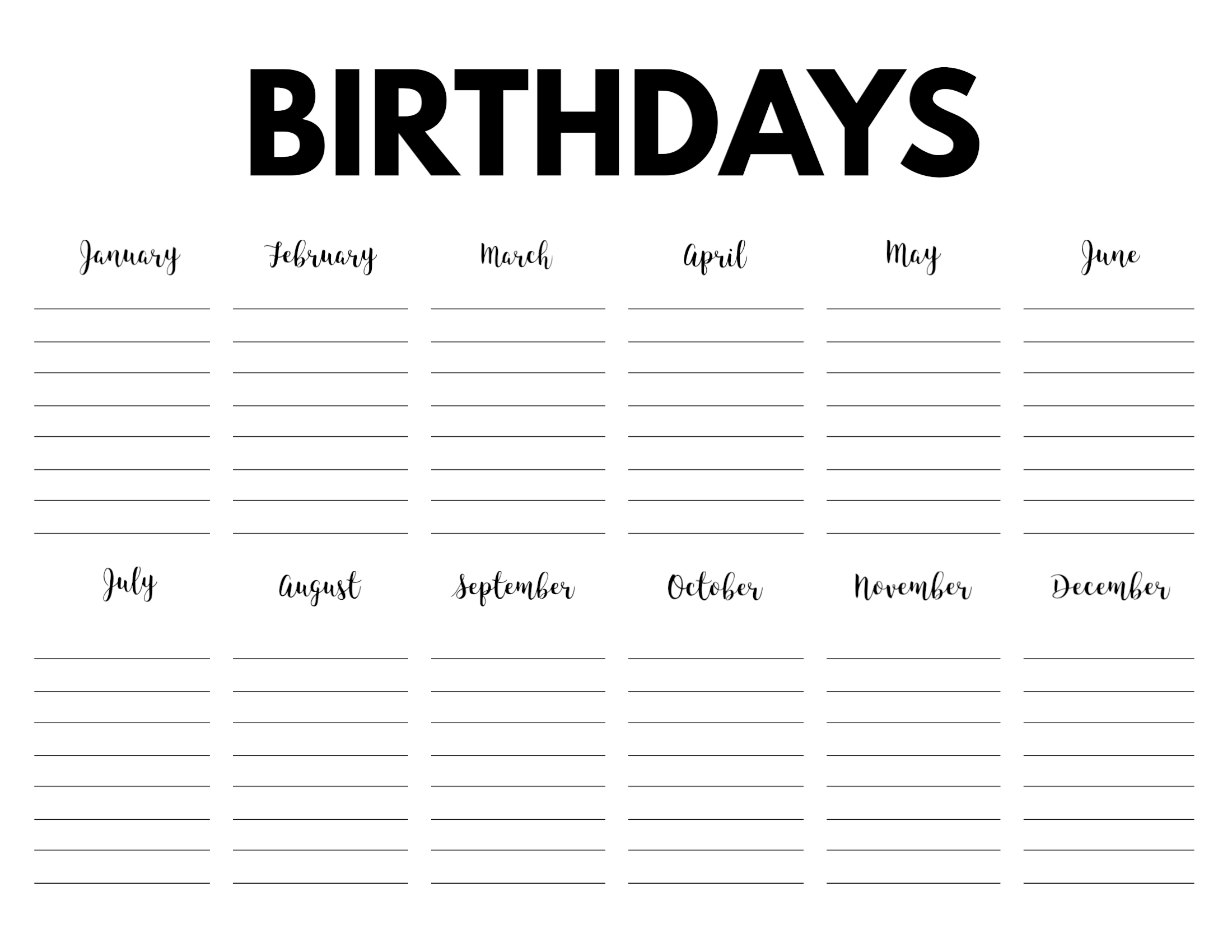 Free Printable Birthday Calendar Template  Paper Trail Design with regard to Monthly Birthday Calendar Template