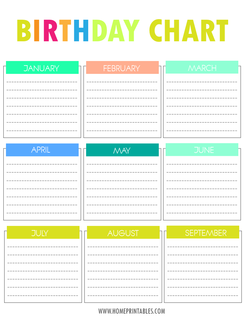Free Printable Birthday Chart | Birthday Charts, Birthday for Classroom Birthday Calendar Template