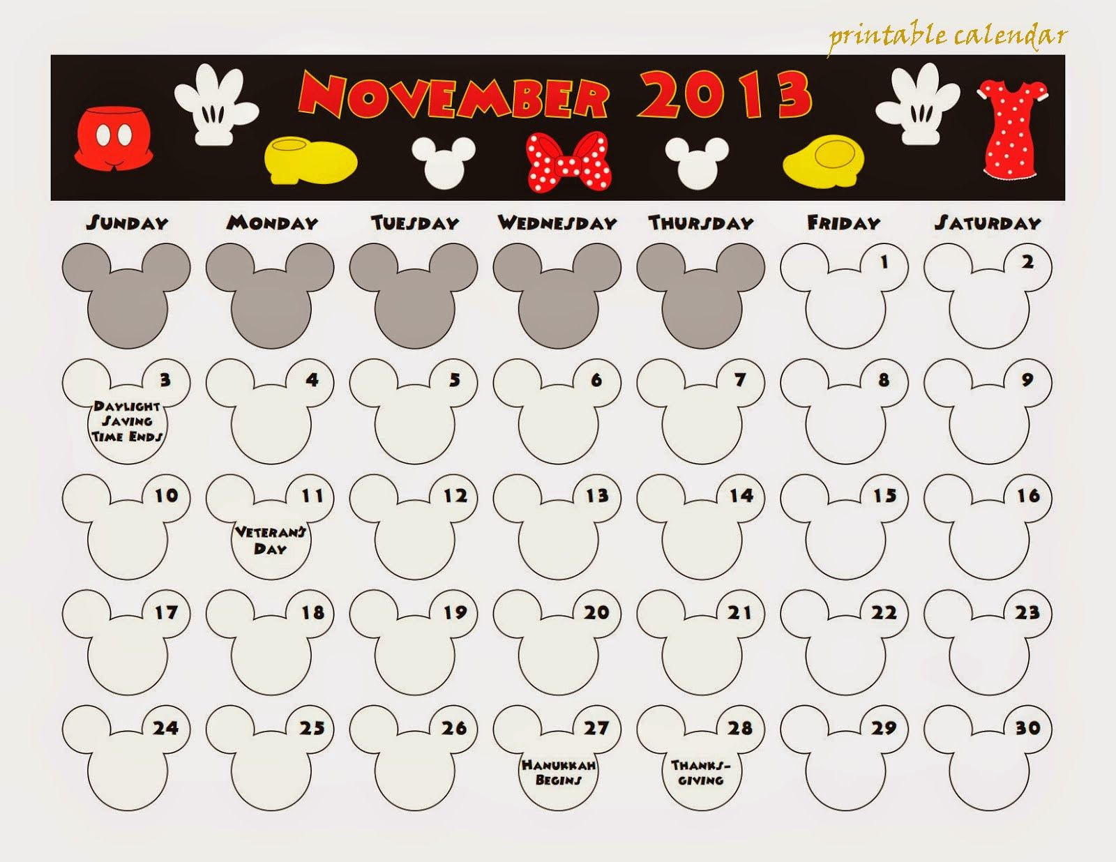Free Printable Calendar: Free Printable Calendar November within Disney Printable Calendar