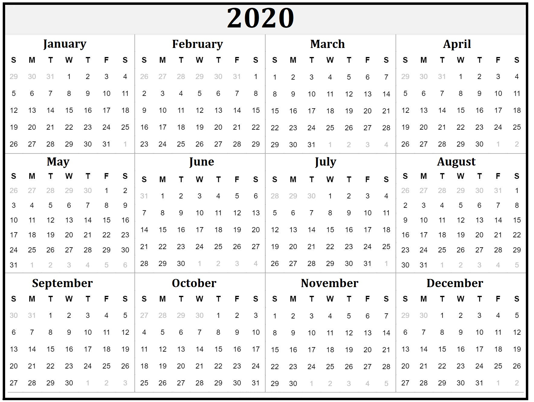 Free Printable Calendars &amp; Holidays  Calendarkart throughout Printable 2020 Calander