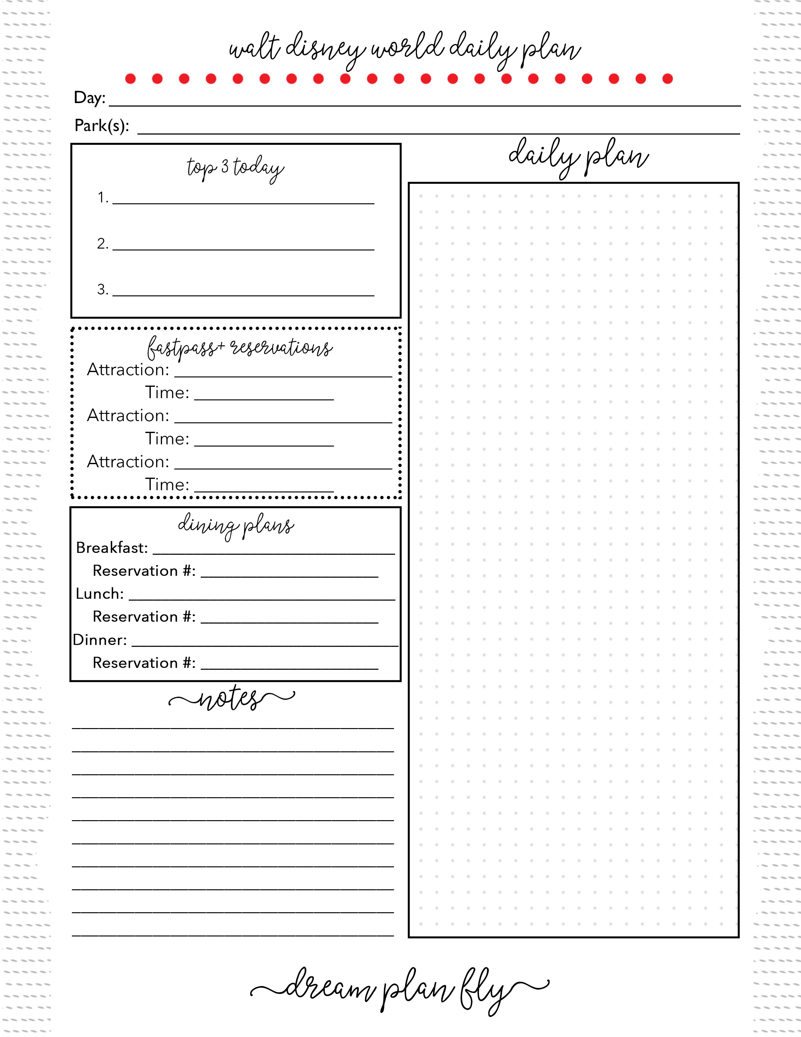 Disney Vacation Itinerary Template Calendar For Planning