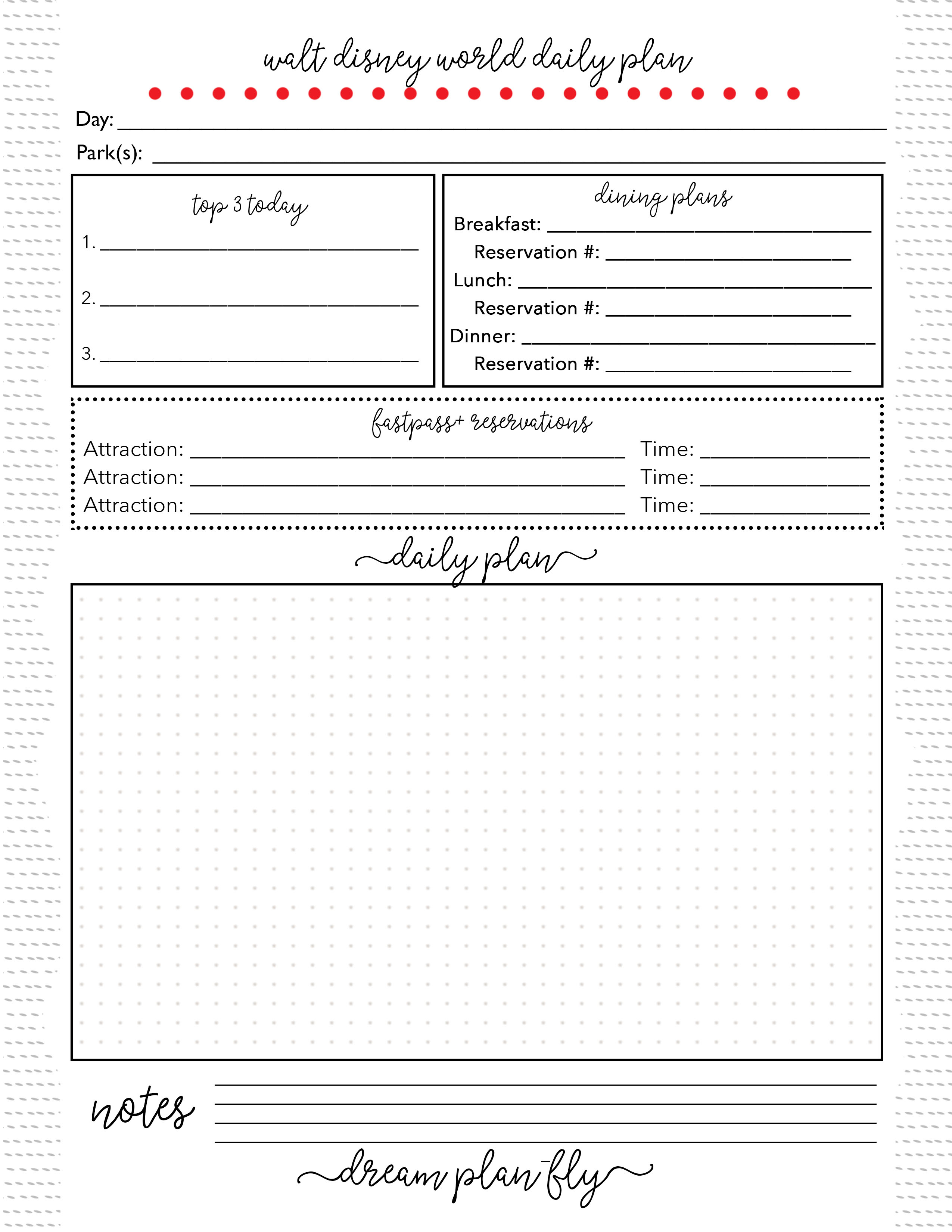 Free Printable Daily Planner For Walt Disney World  Dream intended for Disney Vacation Planner Template