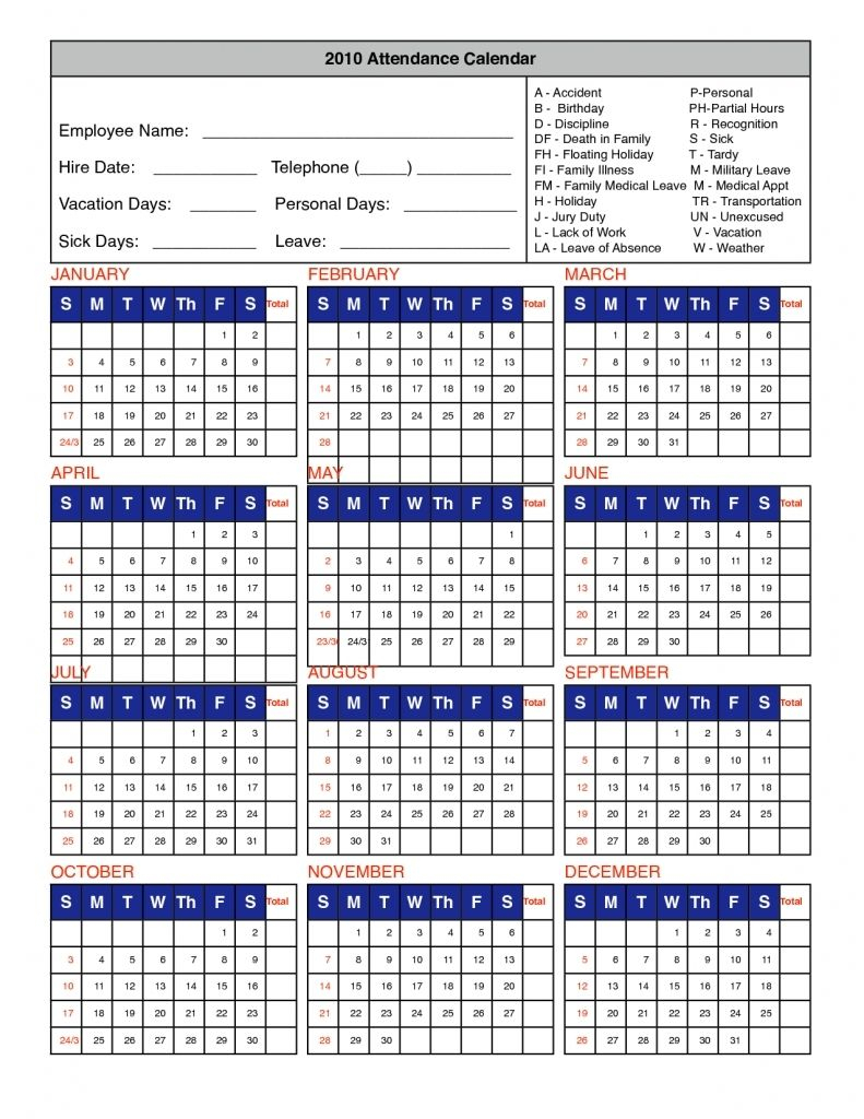 Free Printable Employee Attendance Calendar Template 2016 pertaining to 2020 Employee Attendance Calendar