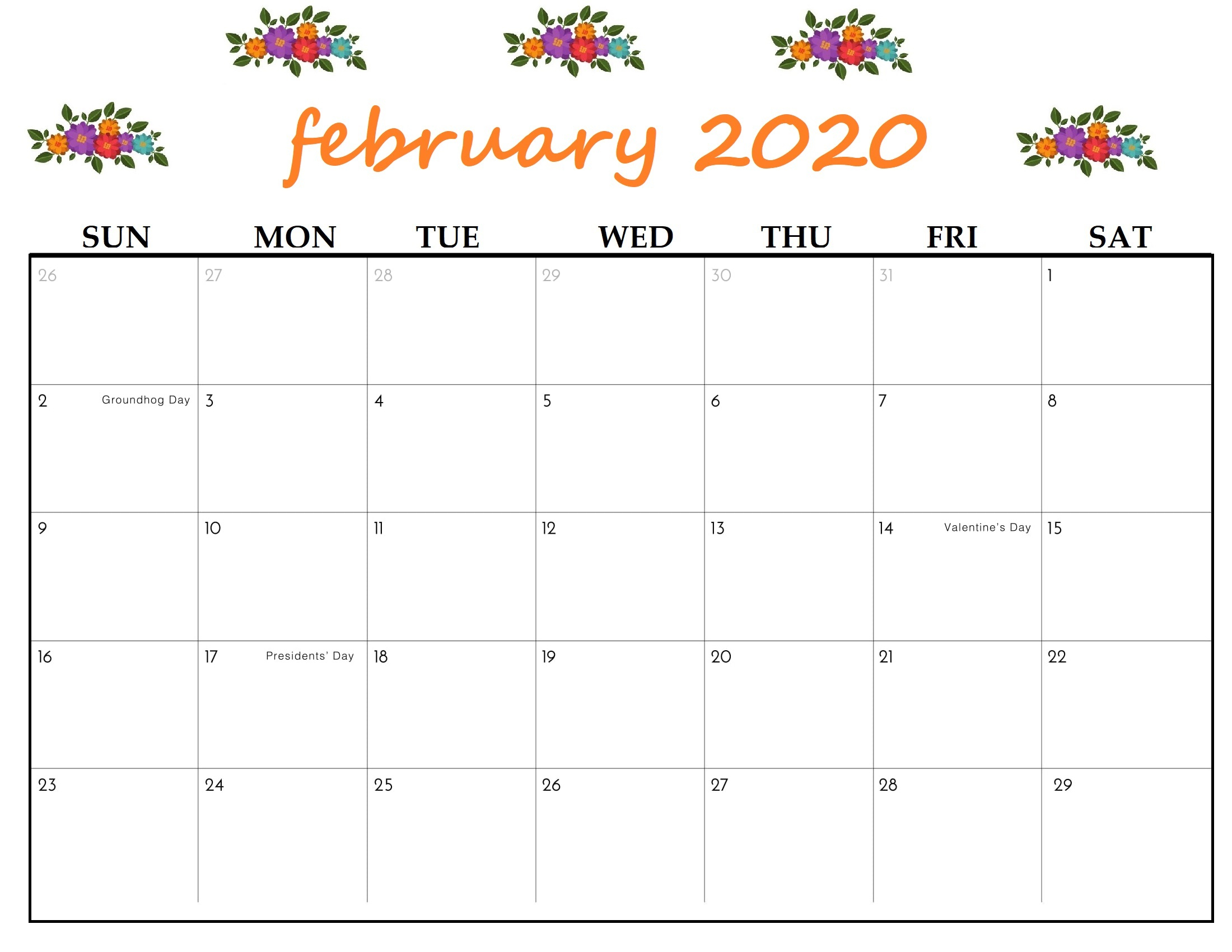 Free Printable February 2020 Calendar  Calendarkart inside February 2020 Daily Calendar