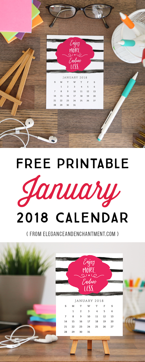 Free Printable January 2018 Calendar  Elegance &amp; Enchantment inside Elegance And Enchantment