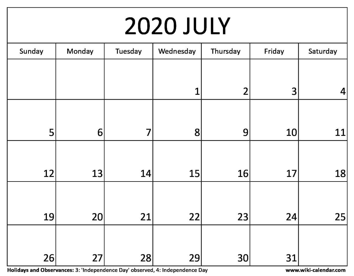 Free Printable July 2020 Calendar – Example Calendar Printable with regard to Julian Calendar 2020 Quadax