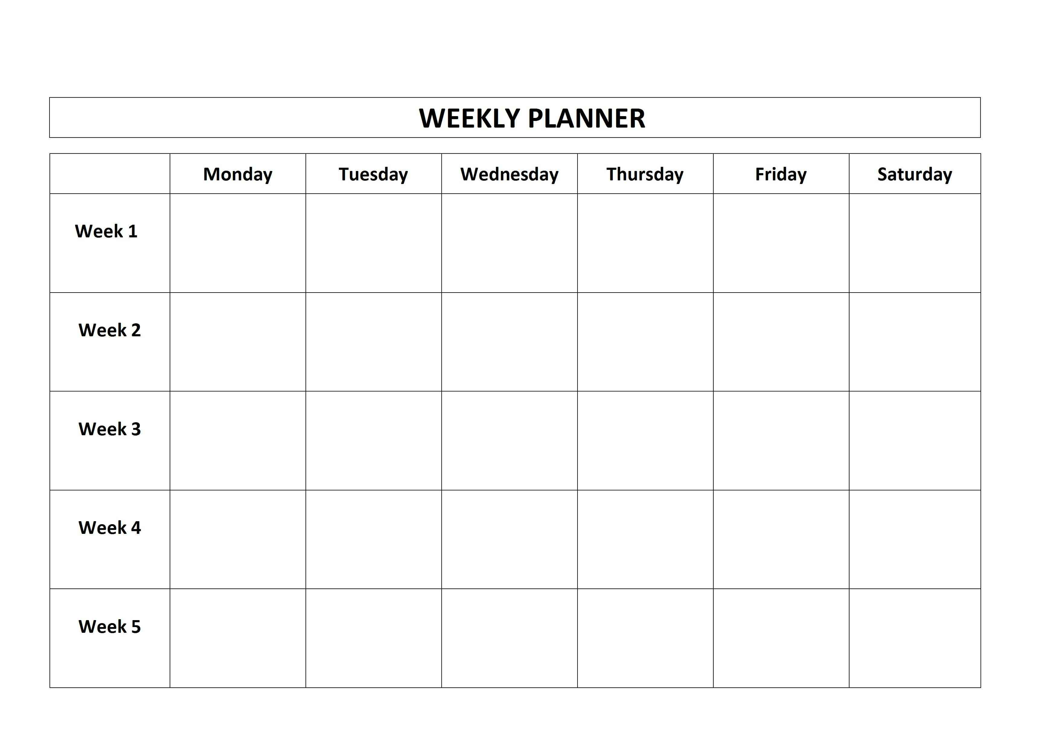 monday to friday planner template calendar for planning