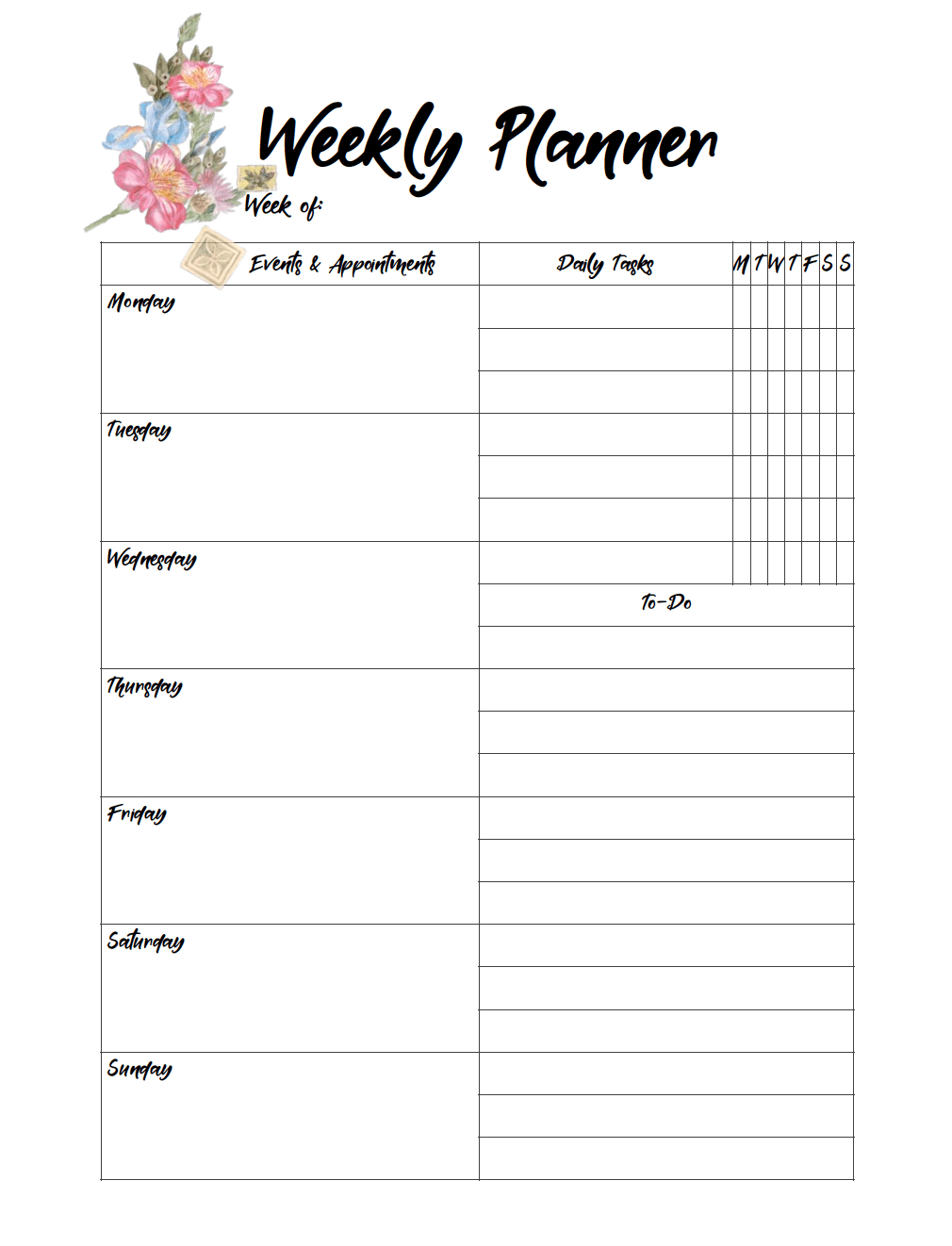 Free Printable Weekly Planners: Monday Start in Monday To Friday Planner