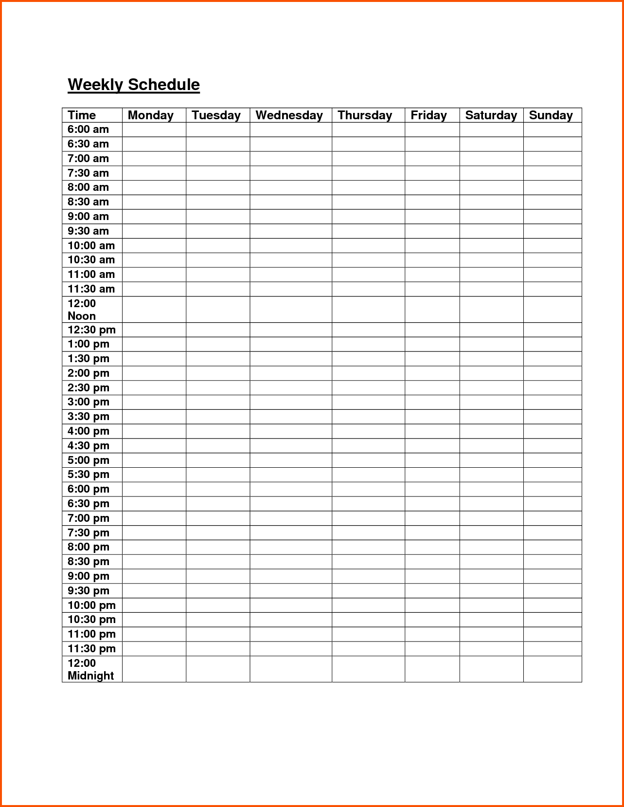Free Weekly Class Schedule Template Excel #1 | Weekly with 24 Hour Planner Printable