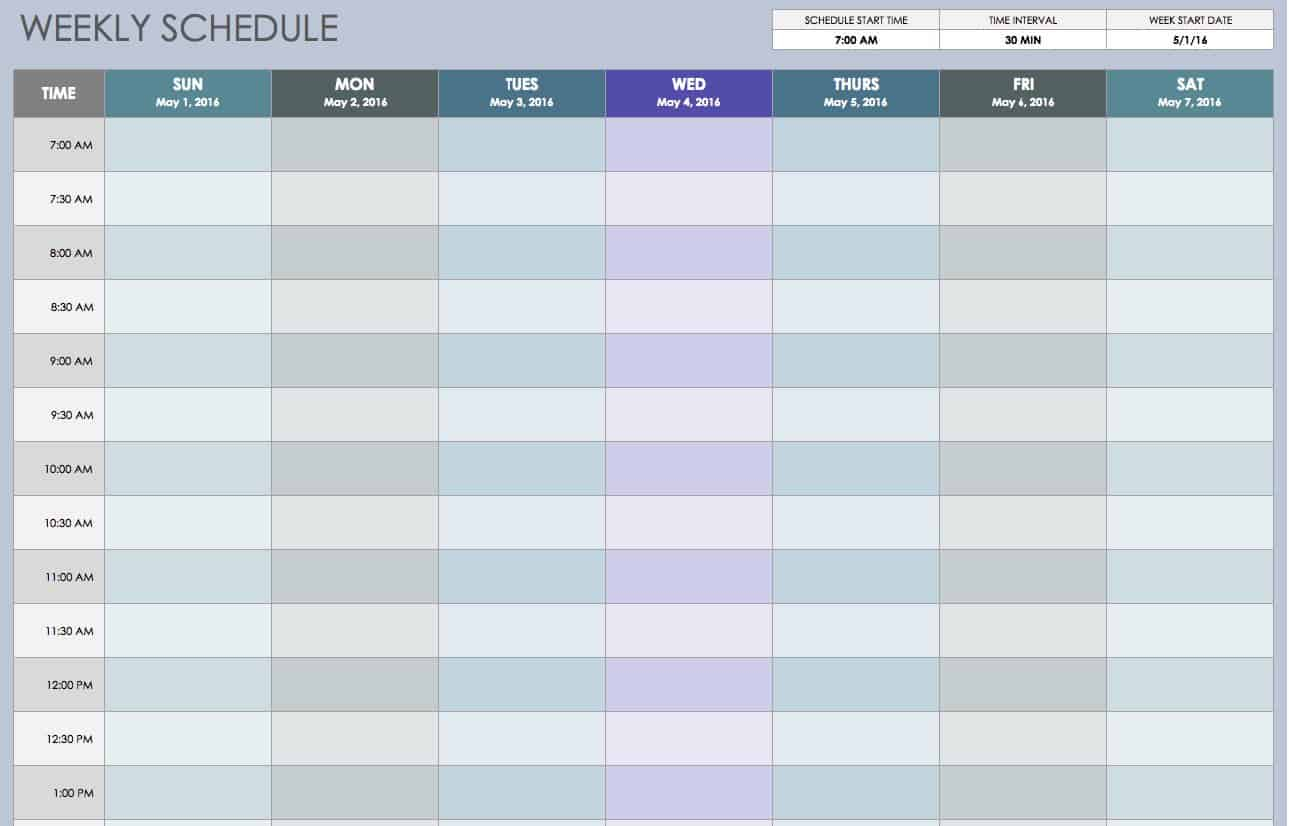 Free Weekly Schedule Templates For Excel  Smartsheet for Free Weekly Schedule