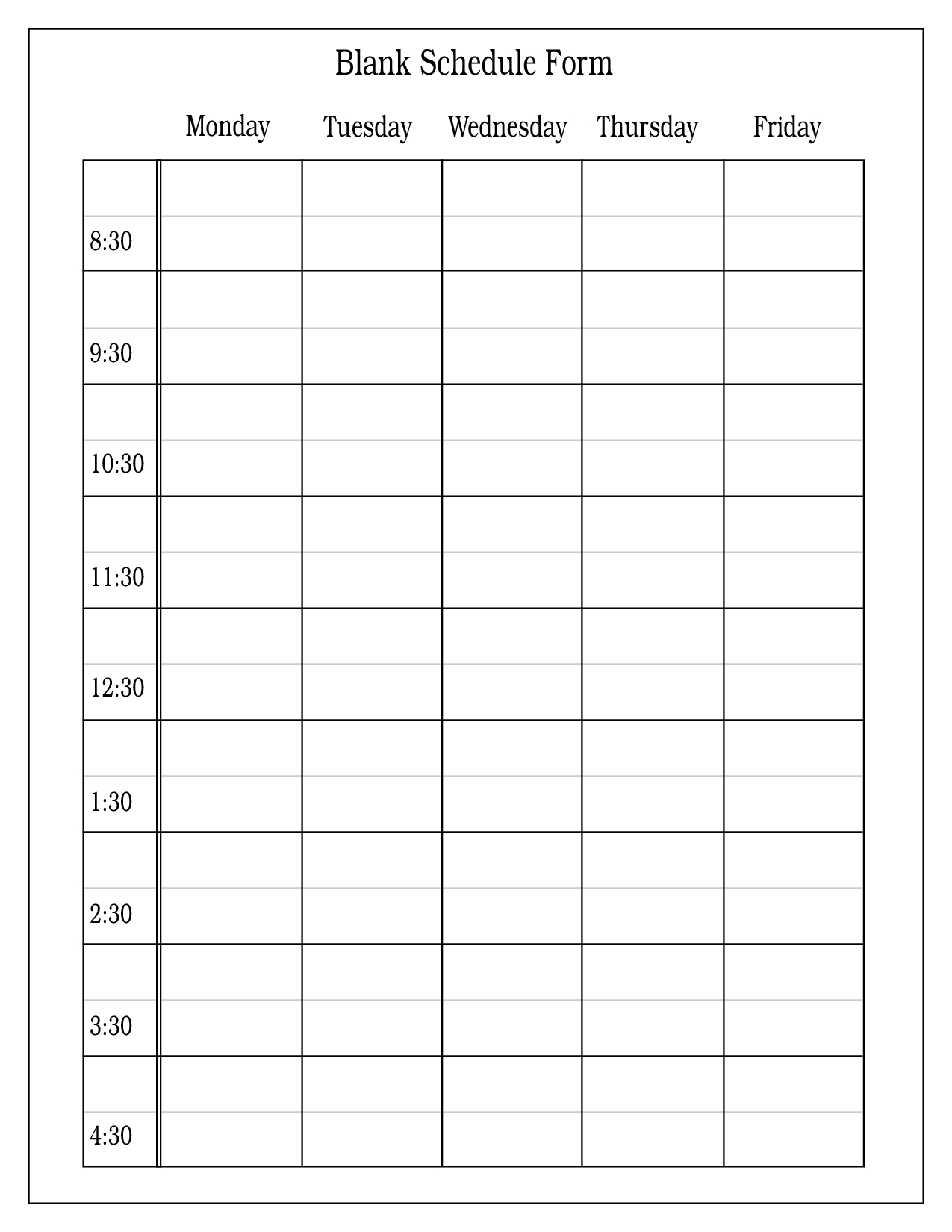 Free+Blank+Daily+Schedule+Form | Daily Schedule Template in Blank Class Schedule Template