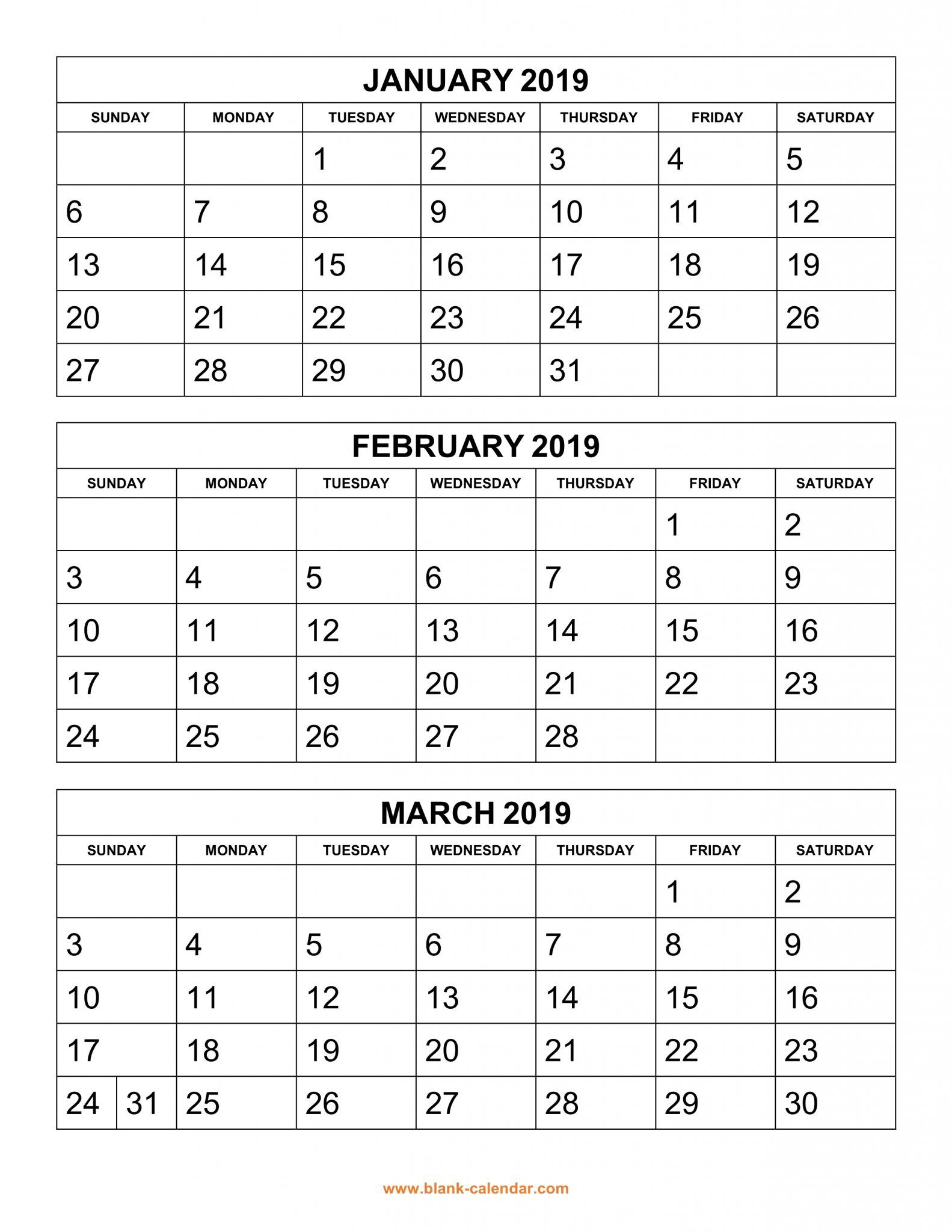 Get Free 2019 3 Month Calendar Templates Printable Download inside Three Month Calendar Template