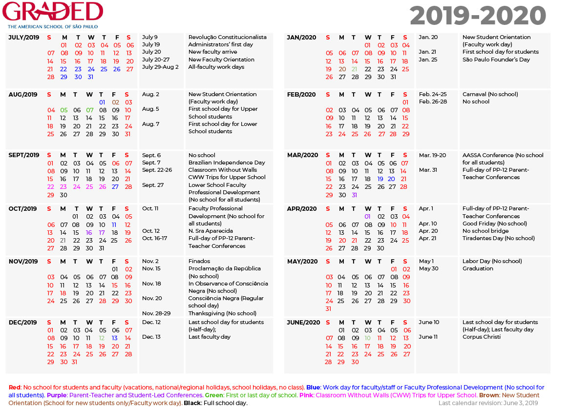 Graded  The American School Of São Paulo: Calendars throughout H International School Calendar