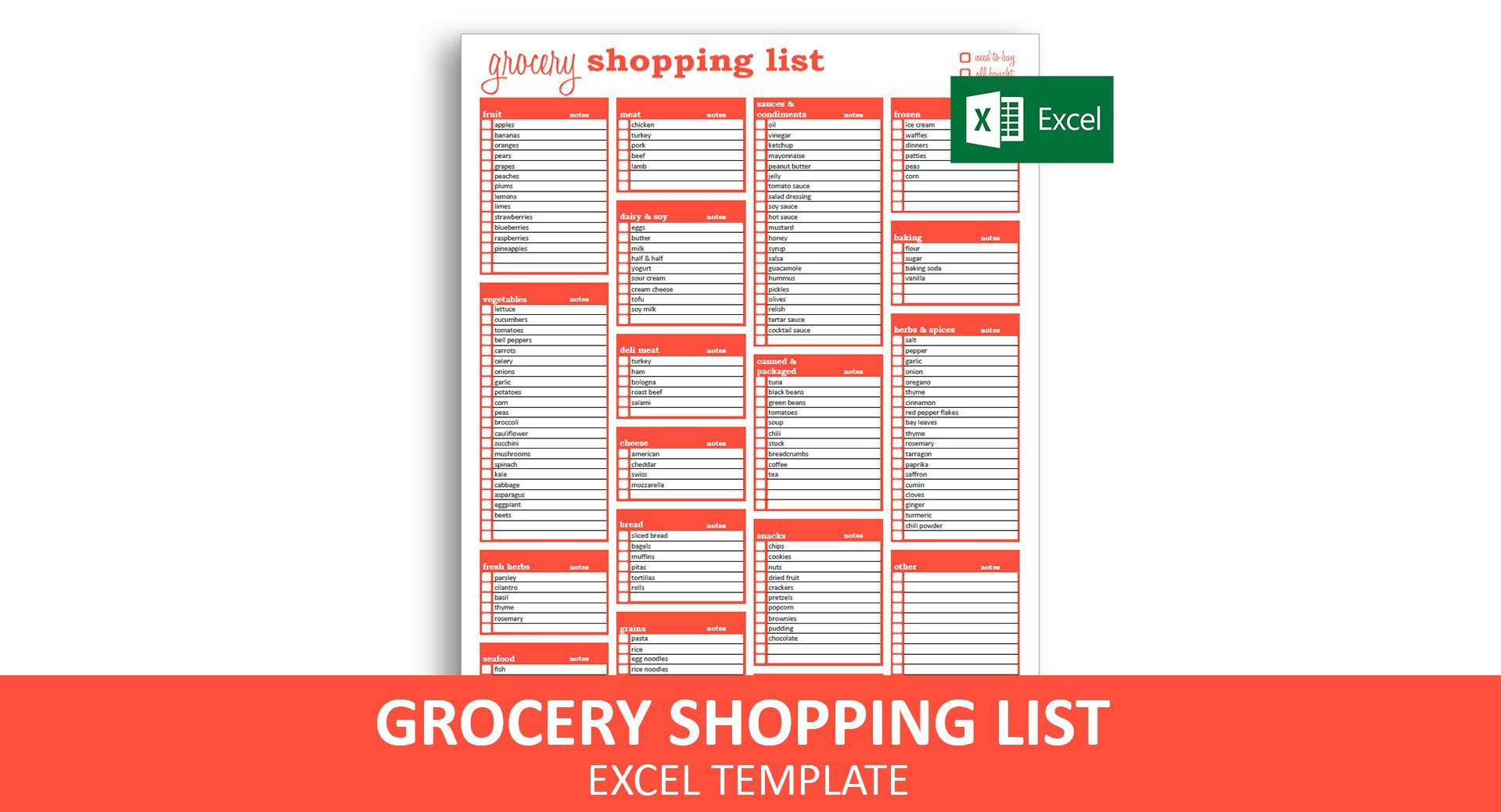 Grocery List Template Printable Pdf Editable Excel Shopping with regard to Editable Grocery List Template