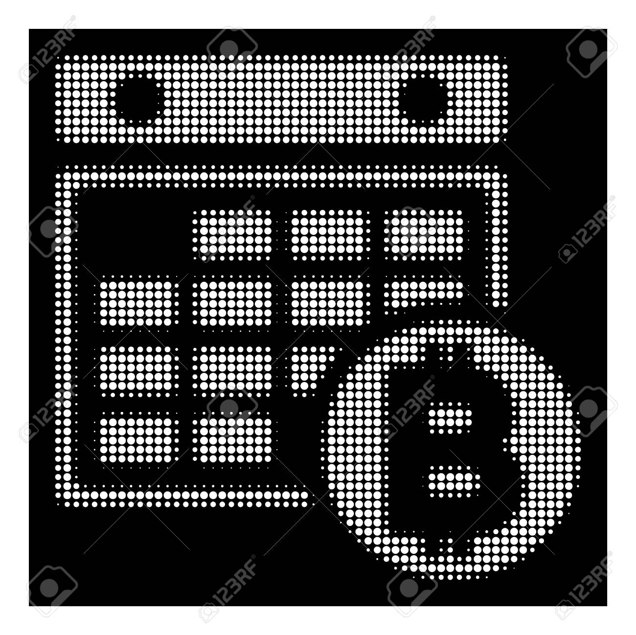 Halftone Pixelated Bitcoin Calendar Icon. White Pictogram With.. within Calendar Icon White