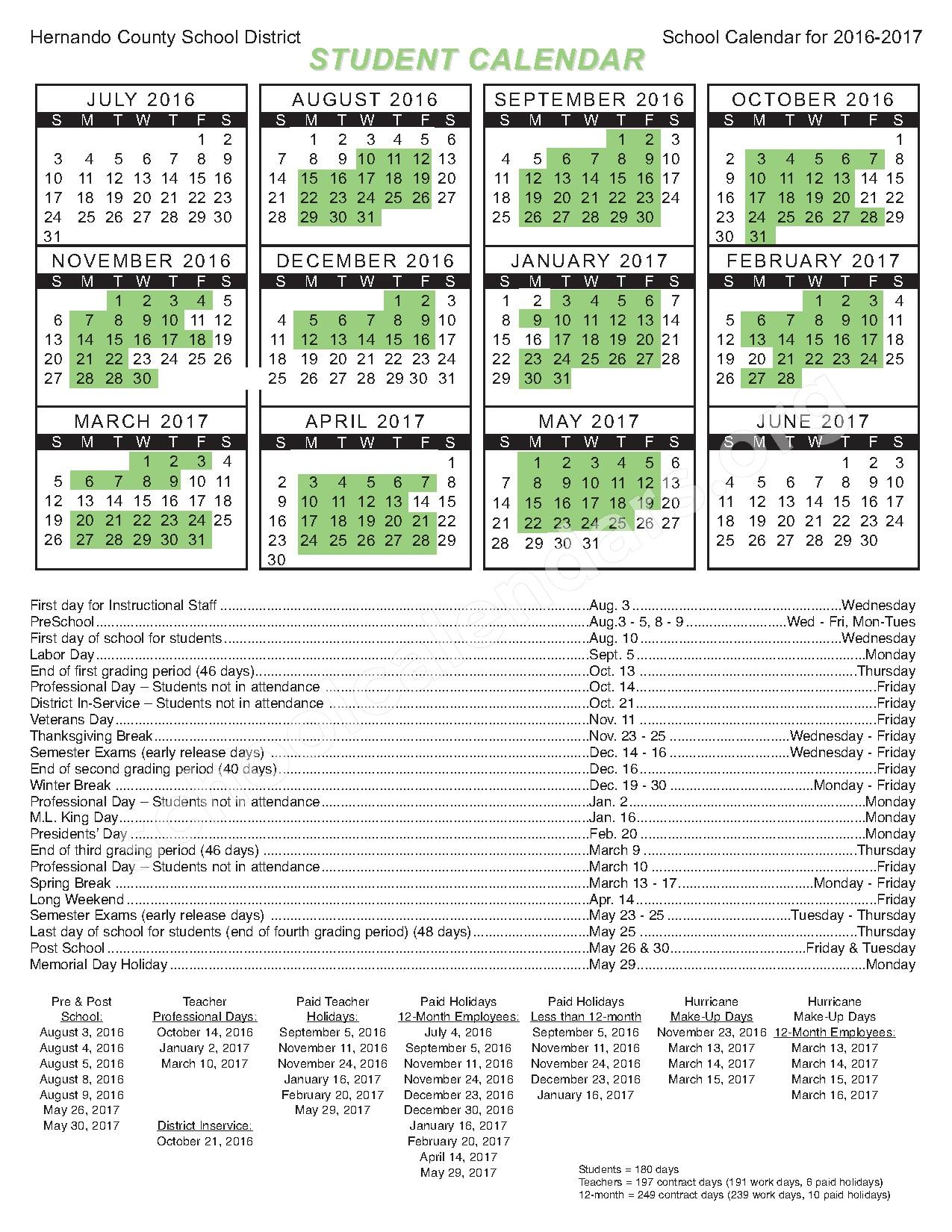 Hernando County School District Calendars – Brooksville, Fl with regard to Hernando County Fl School Calendar