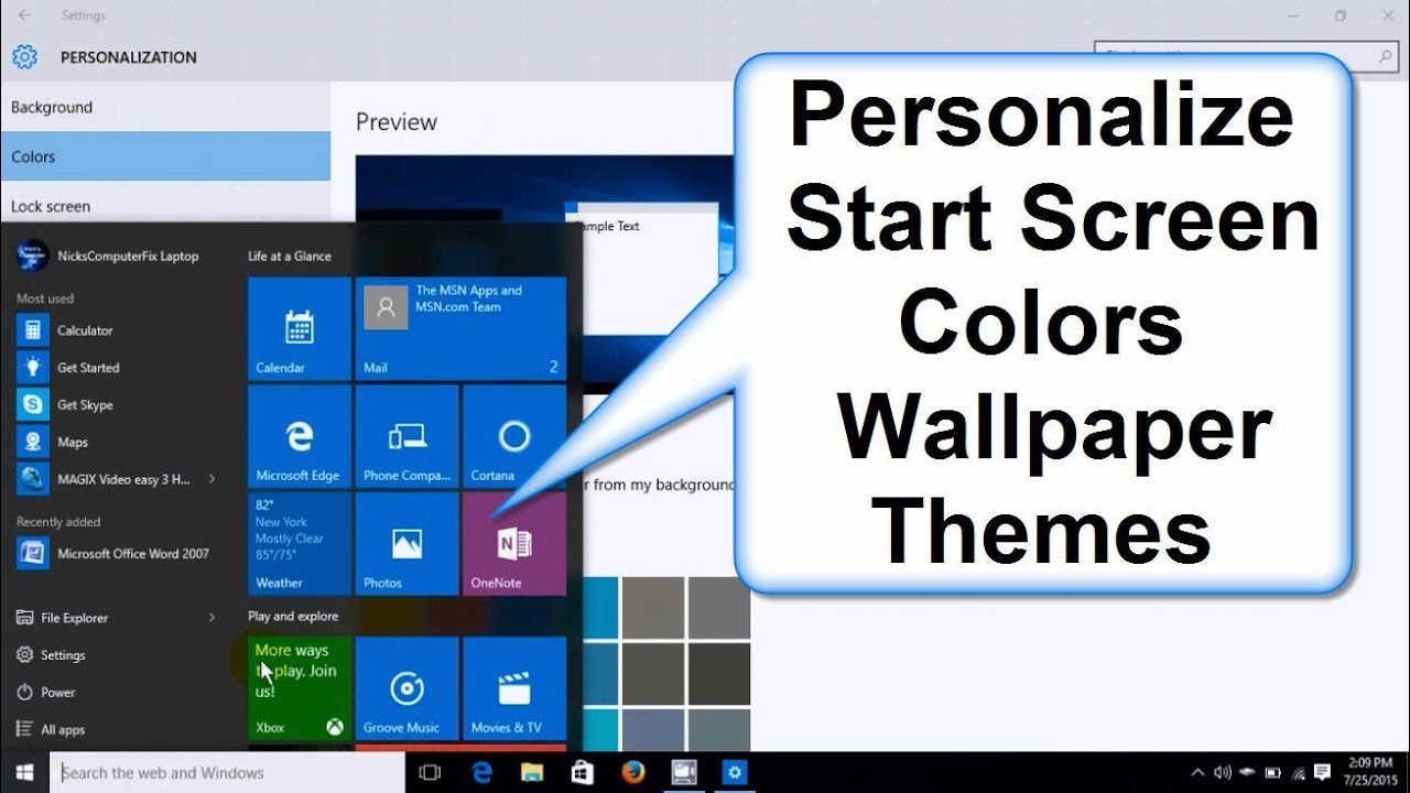 How To Change Windows 10 Start Screen Colors, Background, Wallpaper &amp;  Themes  Easy How To pertaining to Set Calendar As Desktop Background Windows 10