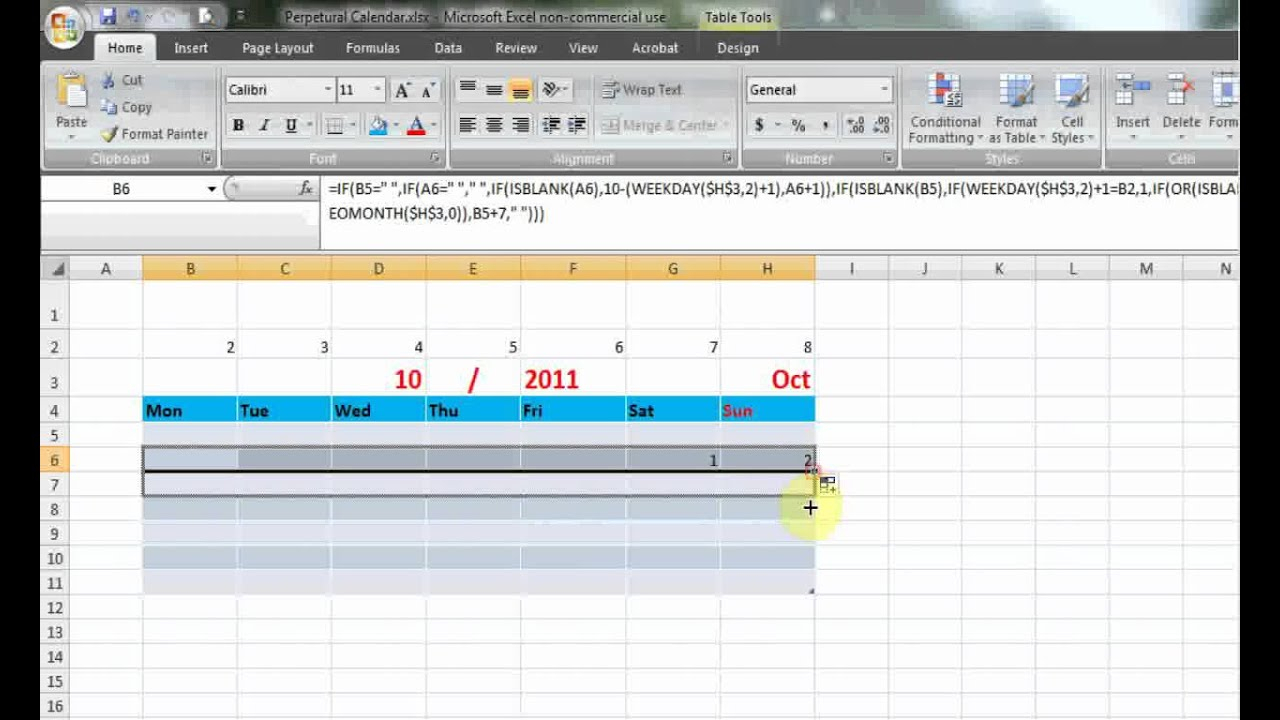 How To Make Perpetual Calendar Using Formula In Excel 2007 inside Perpetual Calendar Excel