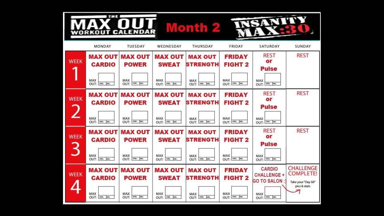 Insanity Max 30 Calendar Month 2 | Example Calendar Printable with Insanity Max 30 Pdf