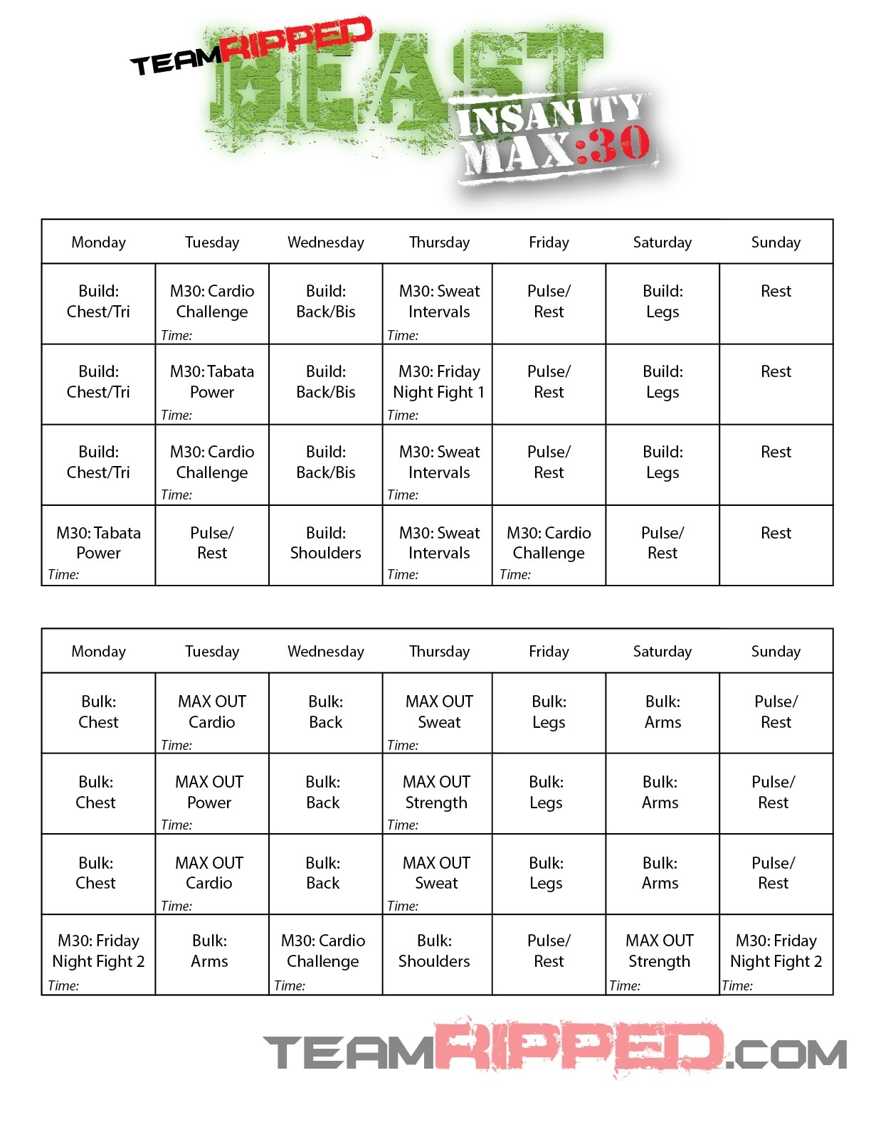 Insanity Max 30 Calendar Month 2 | Example Calendar Printable within Insanity Max 30 Pdf