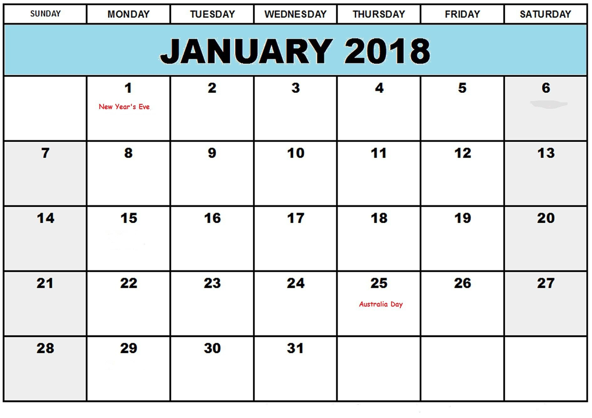 January 2018 Calendar Australia Printable Calendar Templates within 2018 Calendar Australia Printable