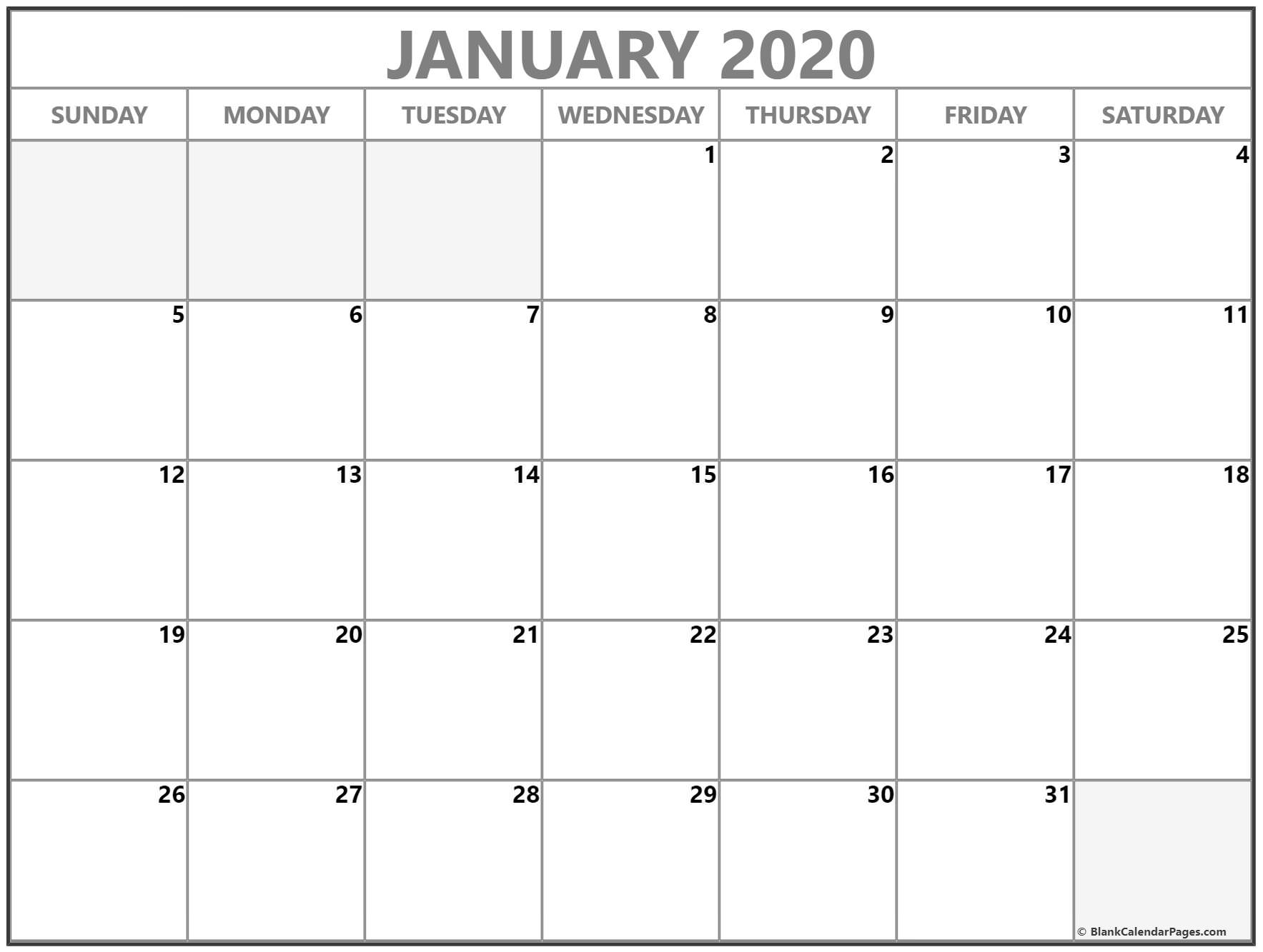 January 2020 Calendar | Free Printable Monthly Calendars throughout Free Printable 5 Day Monthly Calendar 2020