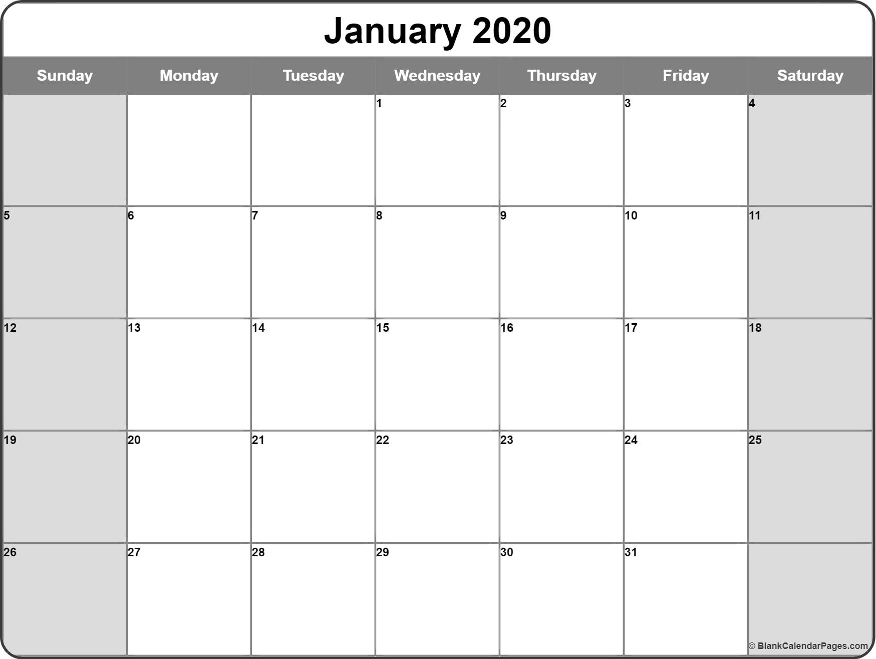 January 2020 Calendar | Free Printable Monthly Calendars within Free Printable 5 Day Monthly Calendar 2020
