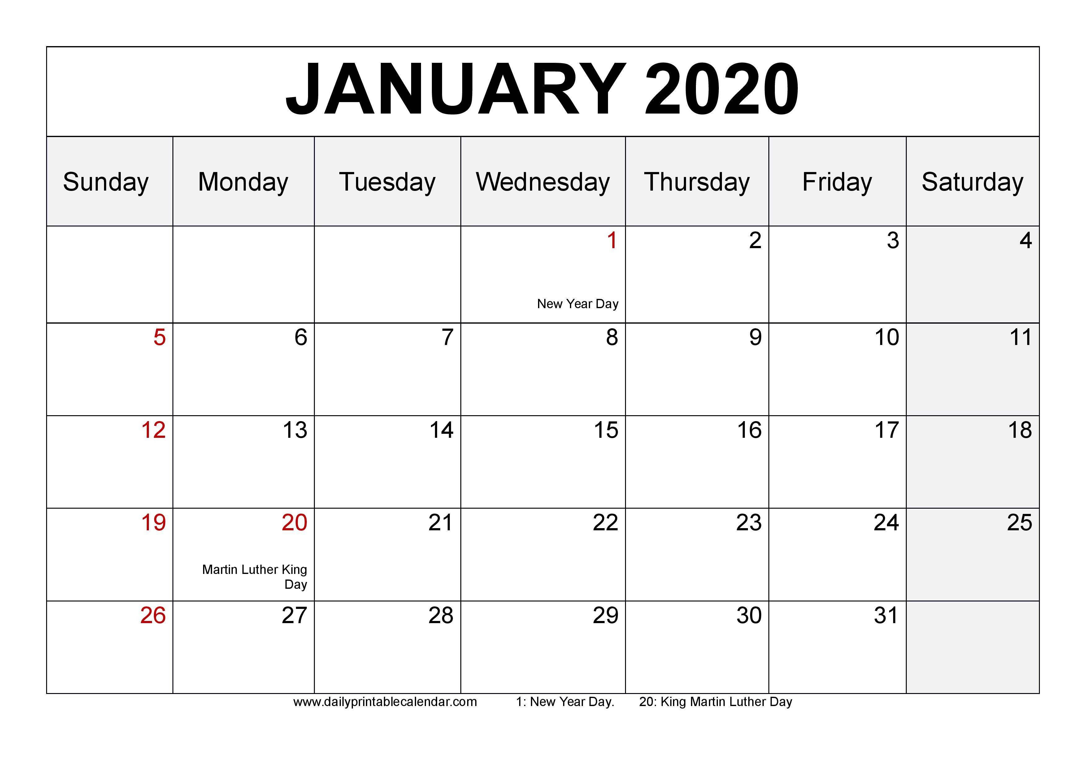 January 2020 Calendar Printable  Blank Templates  2020 inside Show Calendar For January 2020