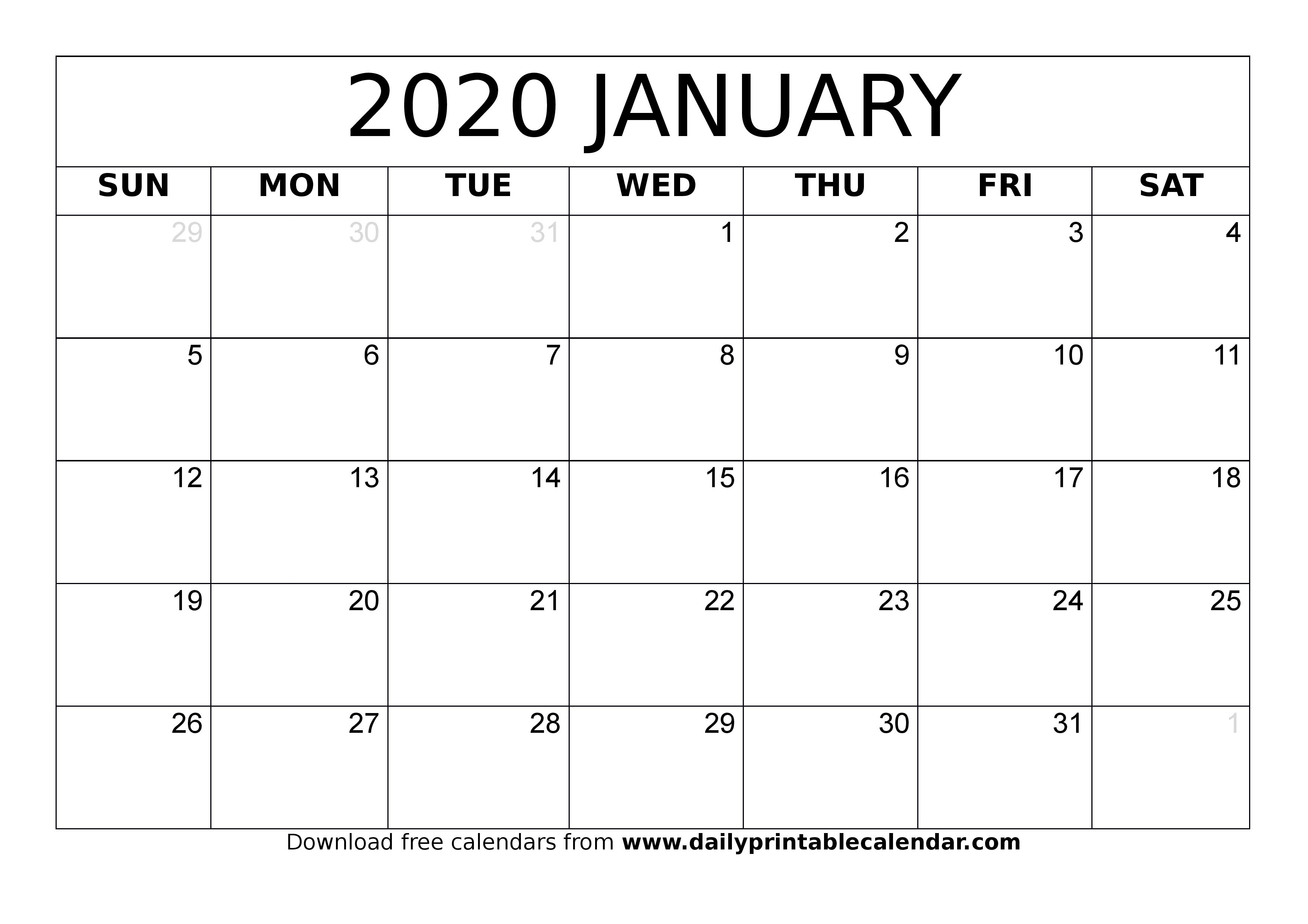 January 2020 Calendar Printable  Blank Templates  2020 with regard to Show Calendar For January 2020