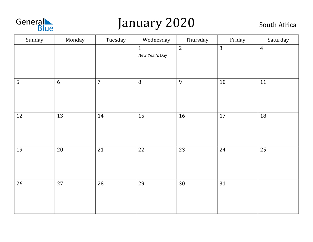 January 2020 Calendar  South Africa pertaining to Michel Zbinden December 2020