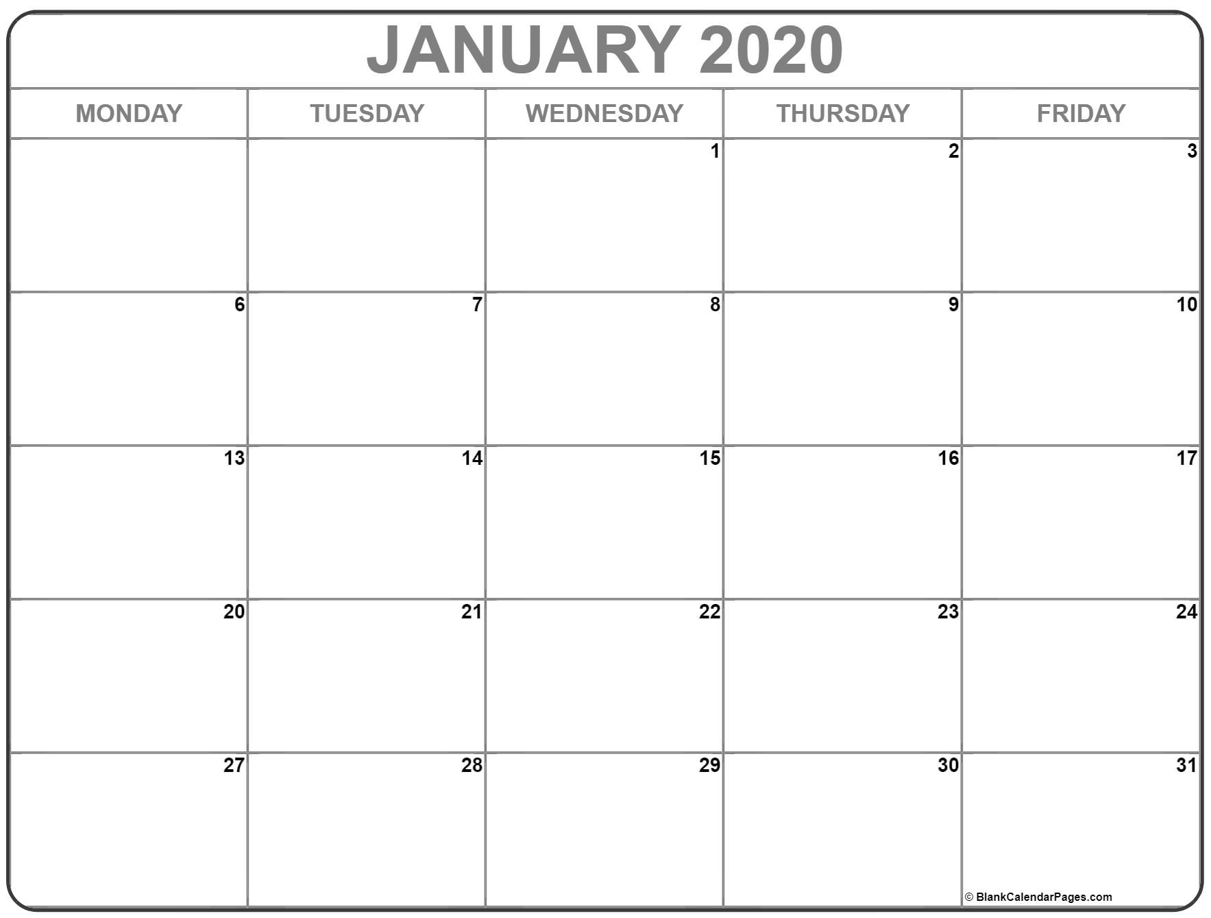 January 2020 Monday Calendar | Monday To Sunday regarding Calendar Monday Through Friday